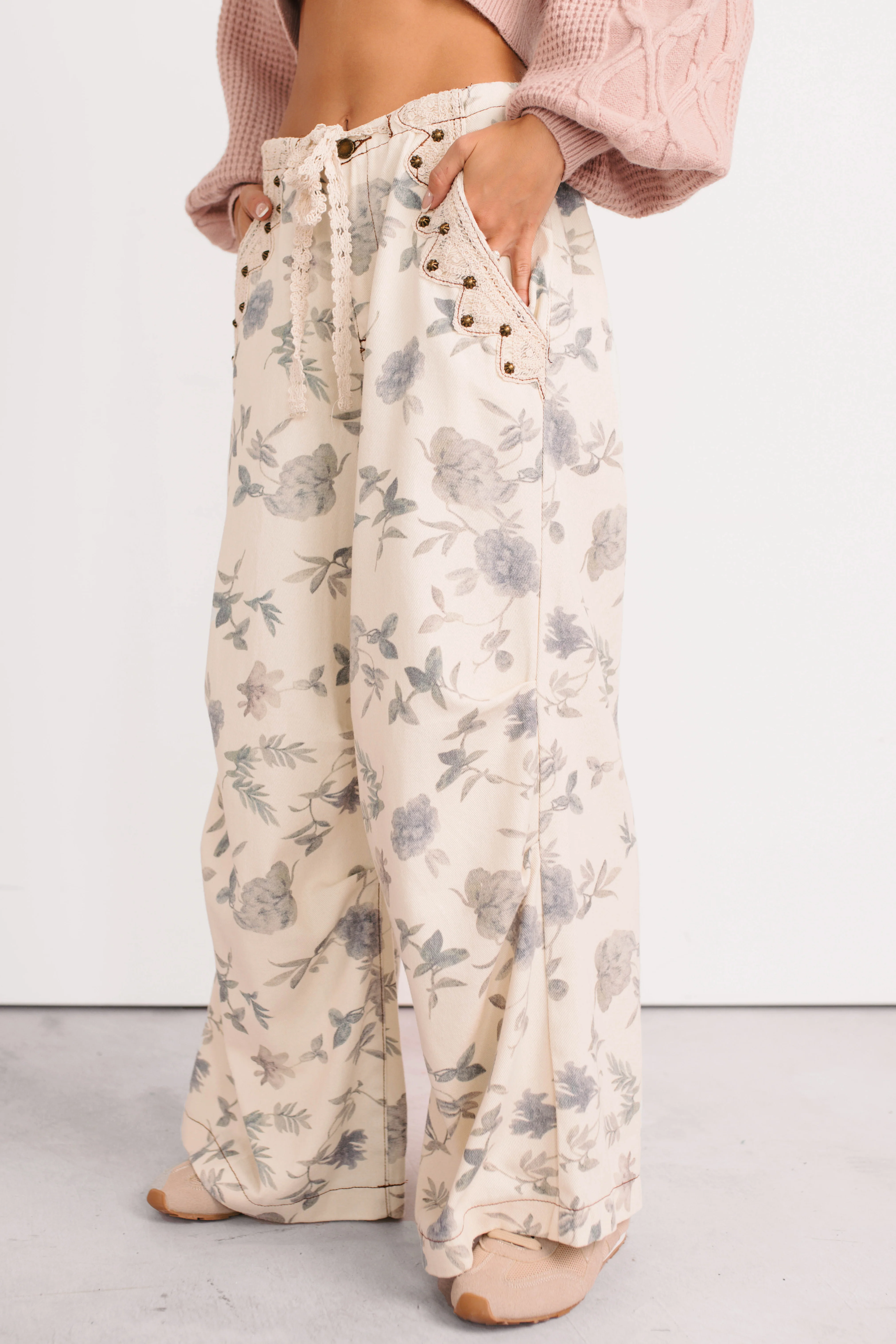 Lorelei Wide Leg Floral POL Jeans (Cream/Floral) - Image 2