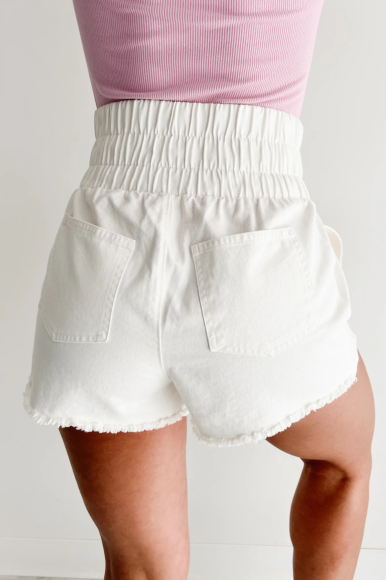 Lorna High Waist Washed Twill Shorts (White) - Image 8
