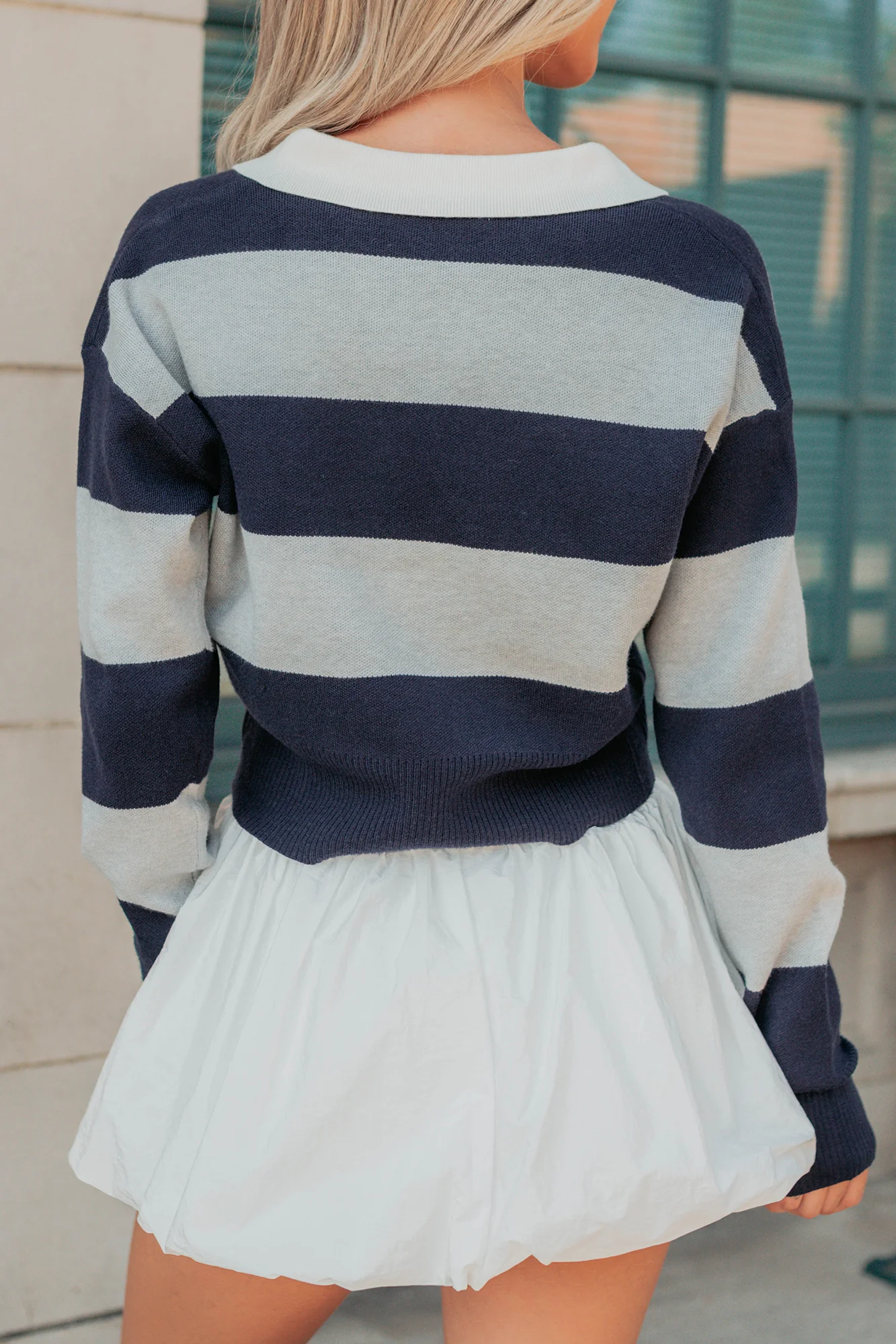 Lost Abroad Striped Knit Polo Top (Navy/Grey) - Image 5
