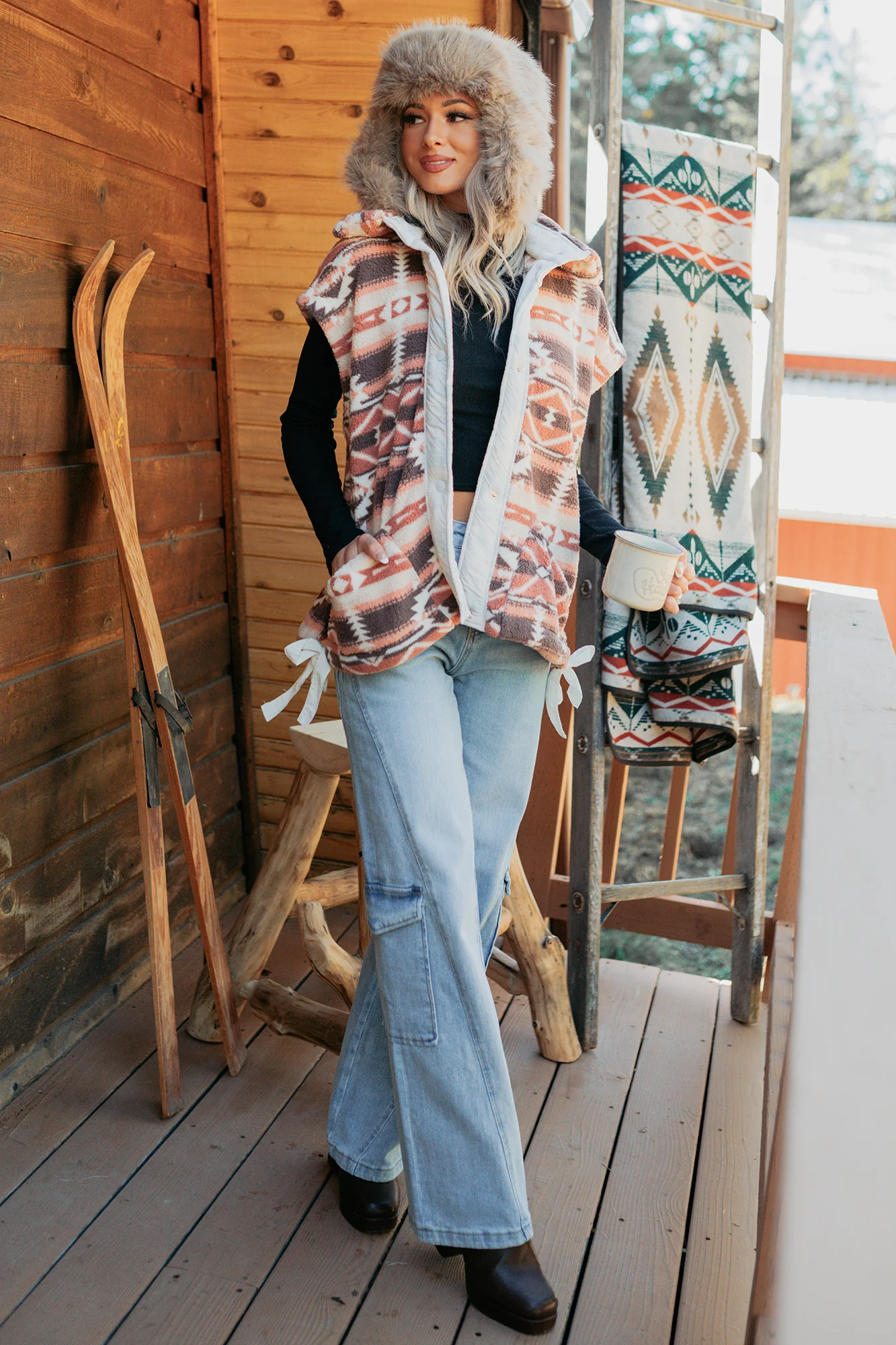 Lost In Motion Fleece Button-Up Vest (Rust/Multi) - Image 2