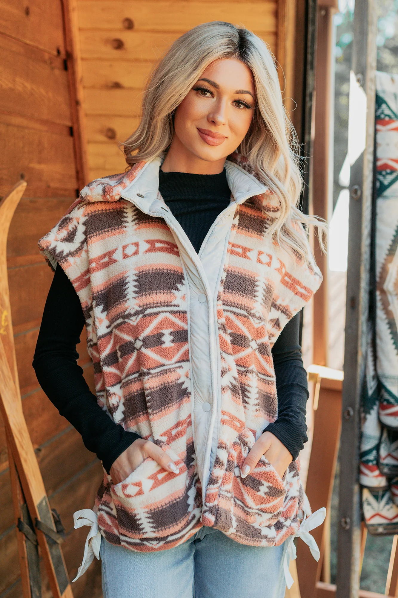 Lost In Motion Fleece Button-Up Vest (Rust/Multi) - Image 3