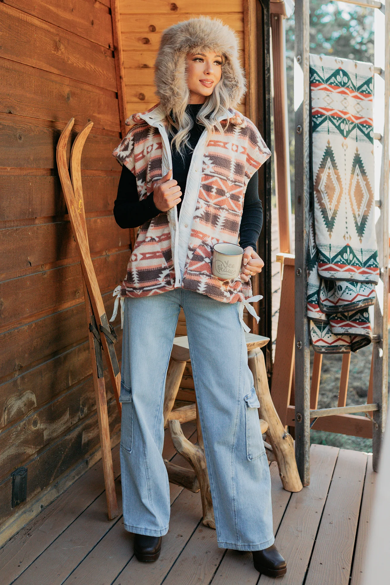 Lost In Motion Fleece Button-Up Vest (Rust/Multi) - Image 4