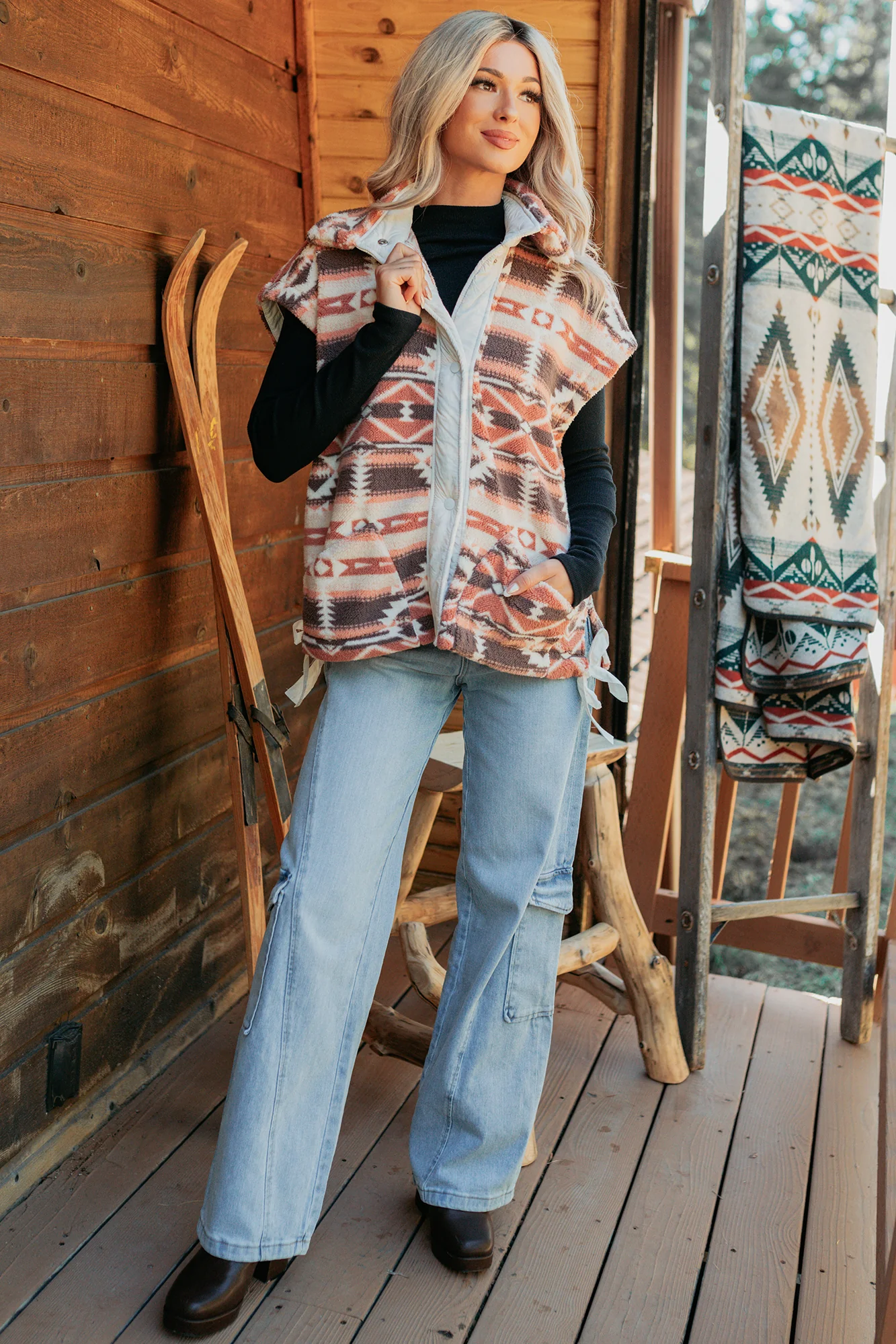 Lost In Motion Fleece Button-Up Vest (Rust/Multi) - Image 6