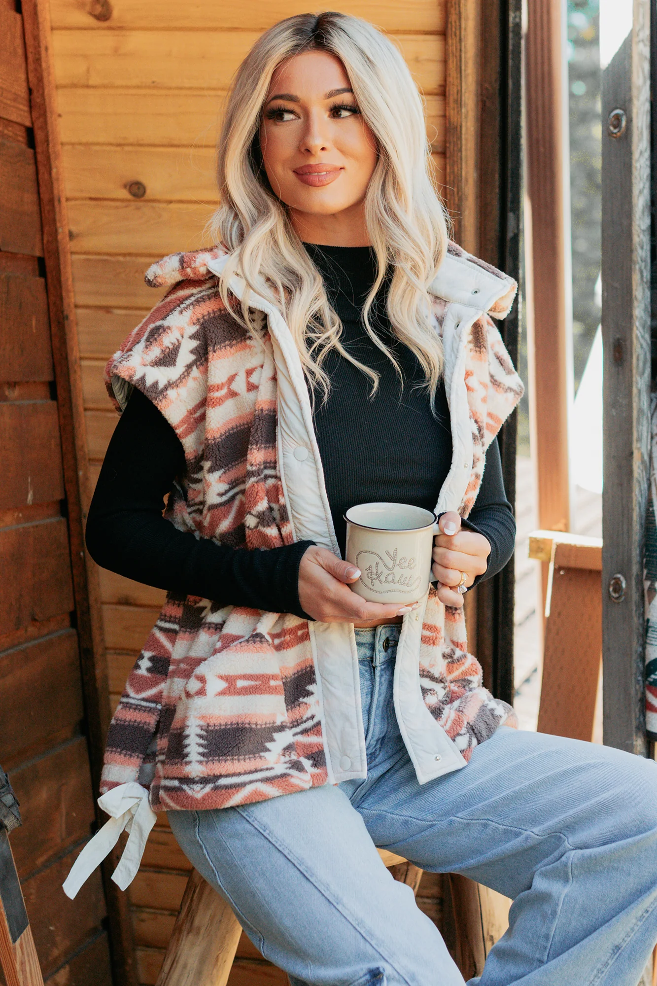 Lost In Motion Fleece Button-Up Vest (Rust/Multi) - Image 7