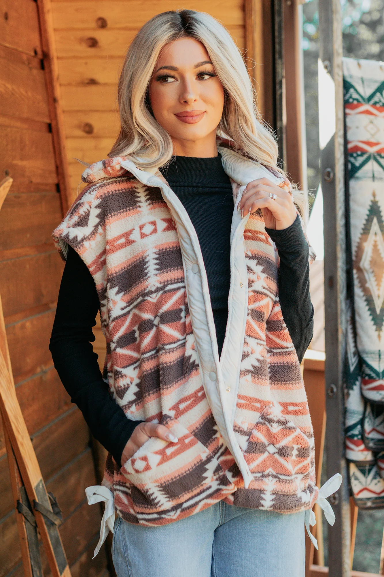 Lost In Motion Fleece Button-Up Vest (Rust/Multi) - Image 8