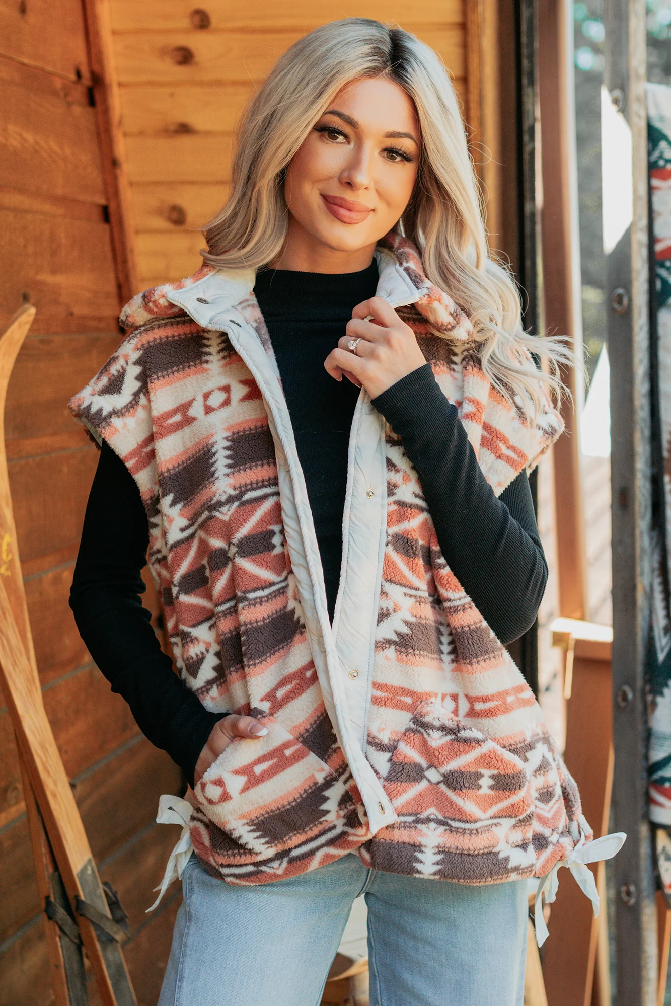 Lost In Motion Fleece Button-Up Vest (Rust/Multi) - Image 9