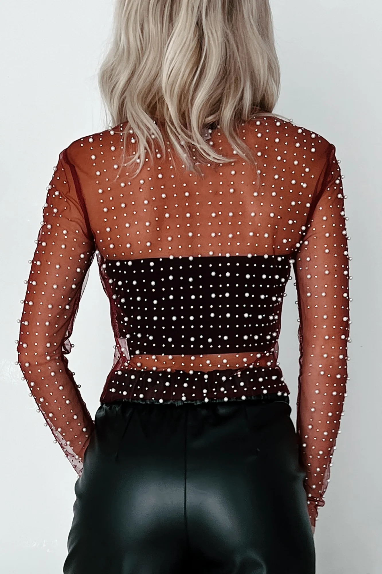Lost Your Chance Pearl Mesh Top (Wine) - Image 4
