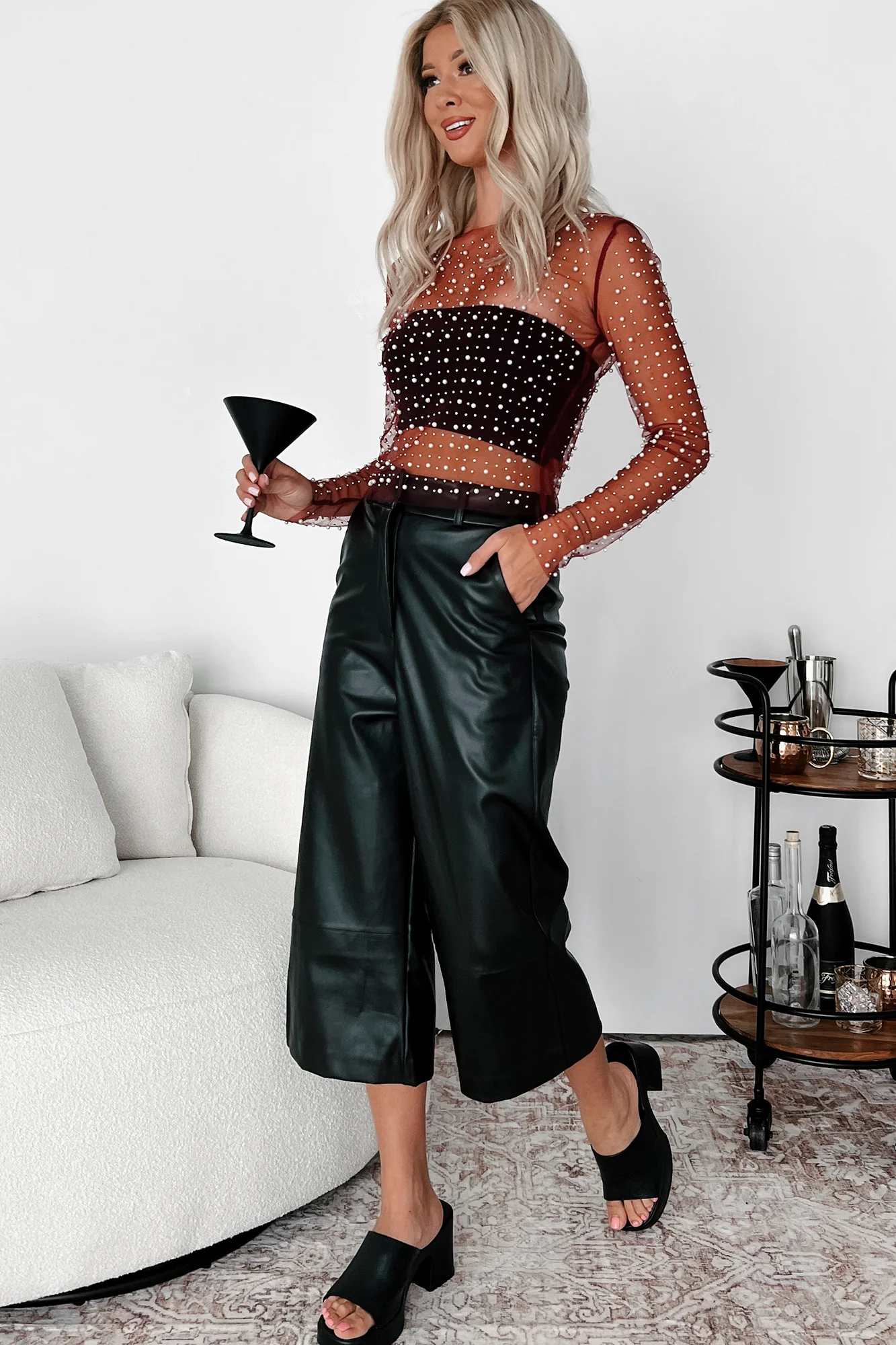 Lost Your Chance Pearl Mesh Top (Wine) - Image 8