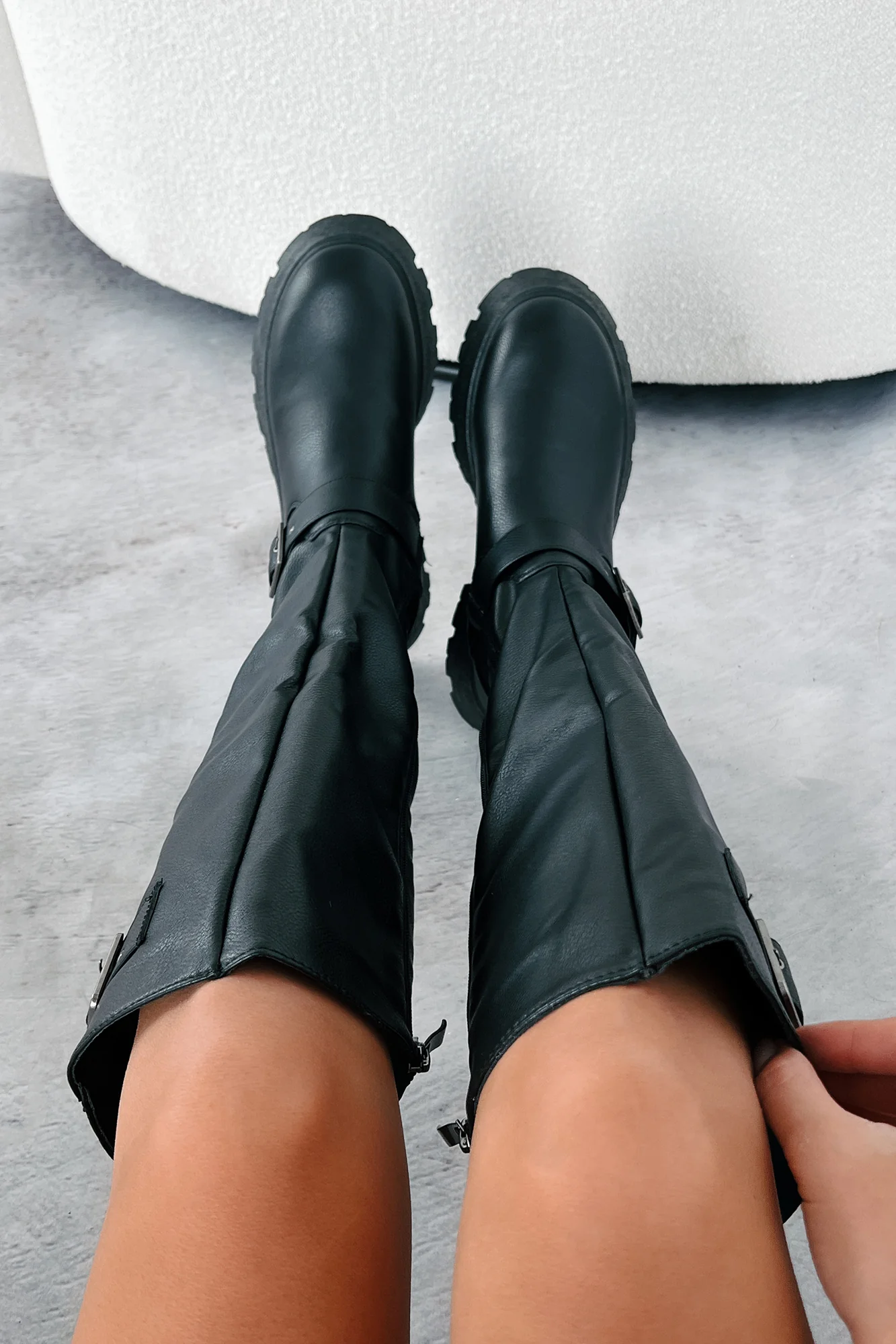Loud Revelations Buckle Strap Knee High Boots (Black PU) - Image 6