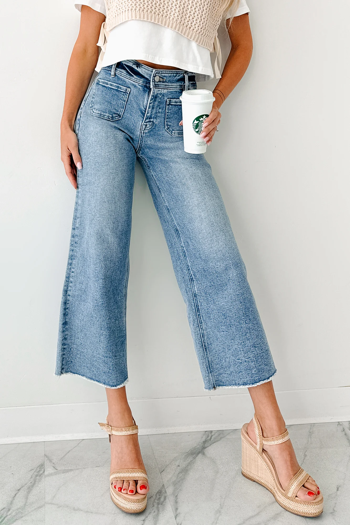 Louisa Wide Cropped Mica Denim Jeans (Light Wash) - Image 14