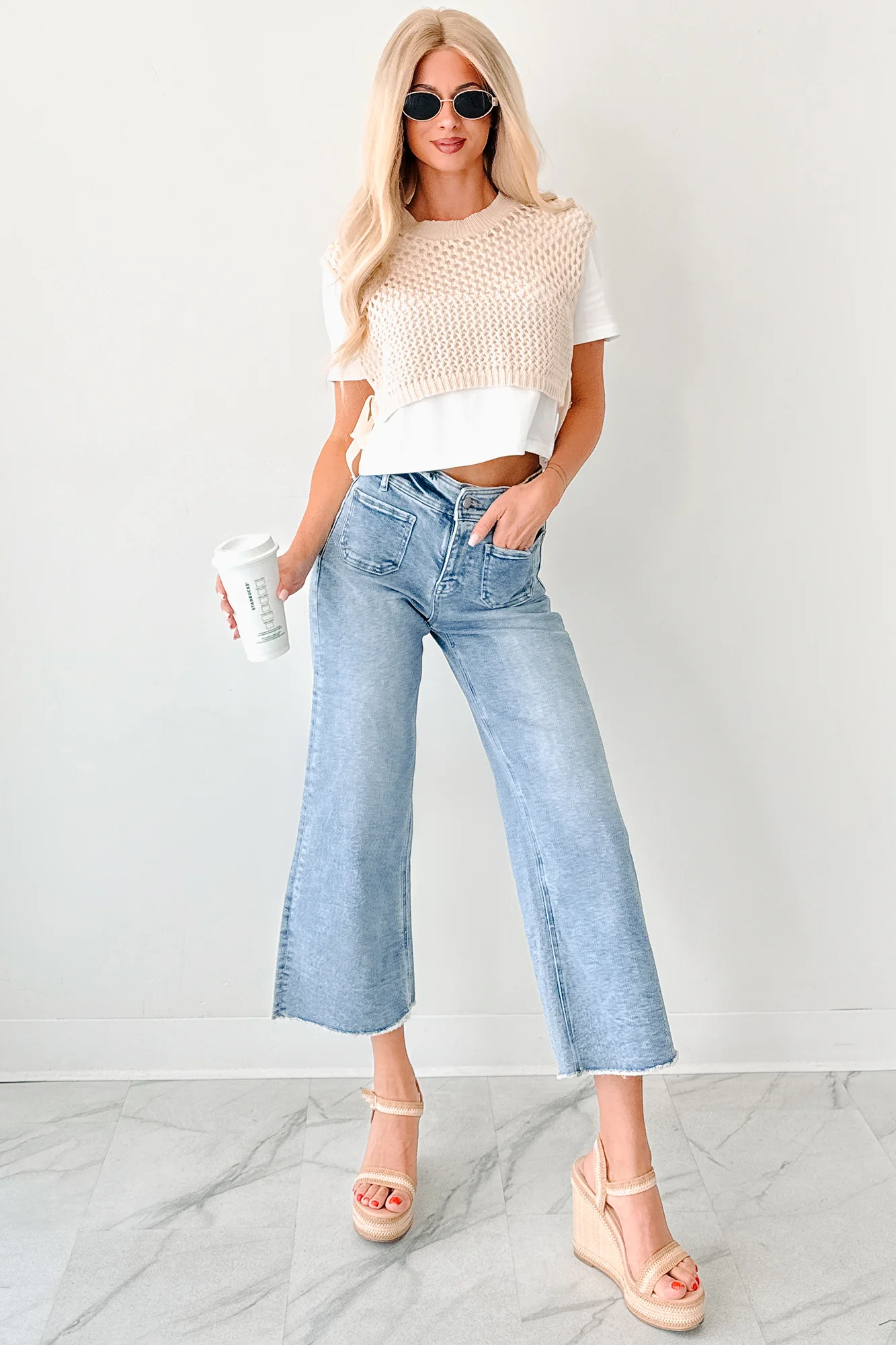 Louisa Wide Cropped Mica Denim Jeans (Light Wash) - Image 2
