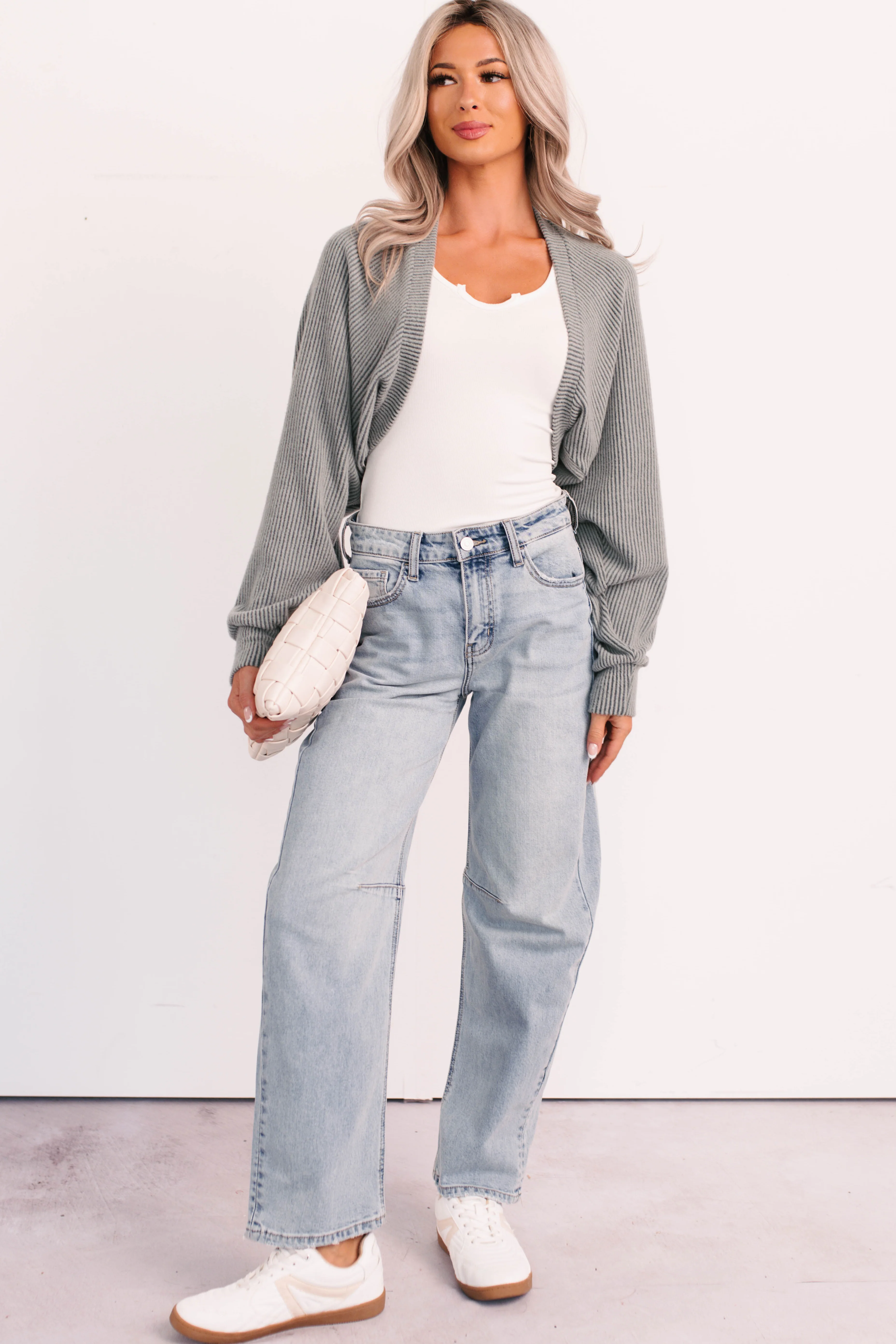 Lounge Cloud Ribbed Long Sleeve Shrug (Green Moss) - Image 2