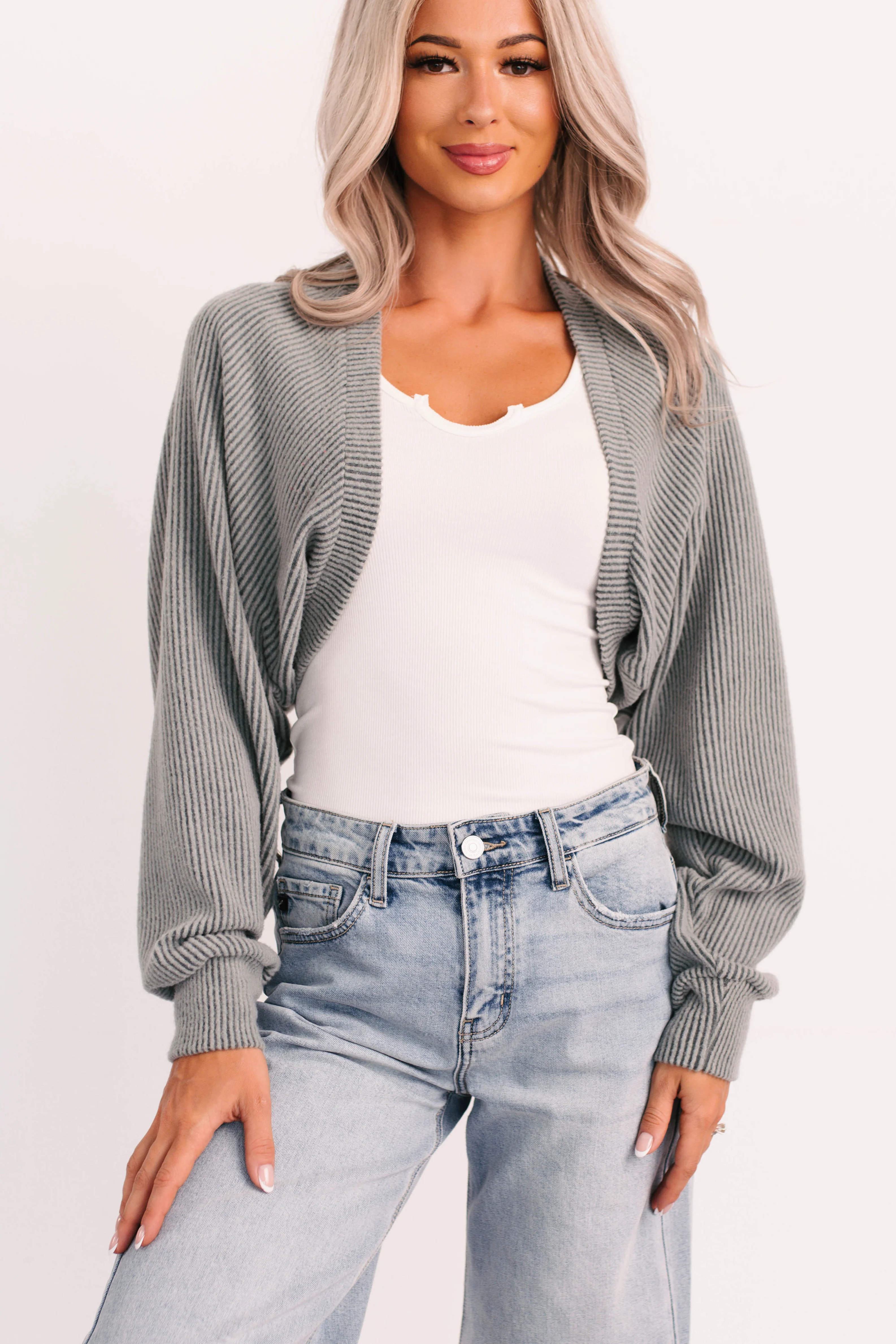 Lounge Cloud Ribbed Long Sleeve Shrug (Green Moss) - Image 5