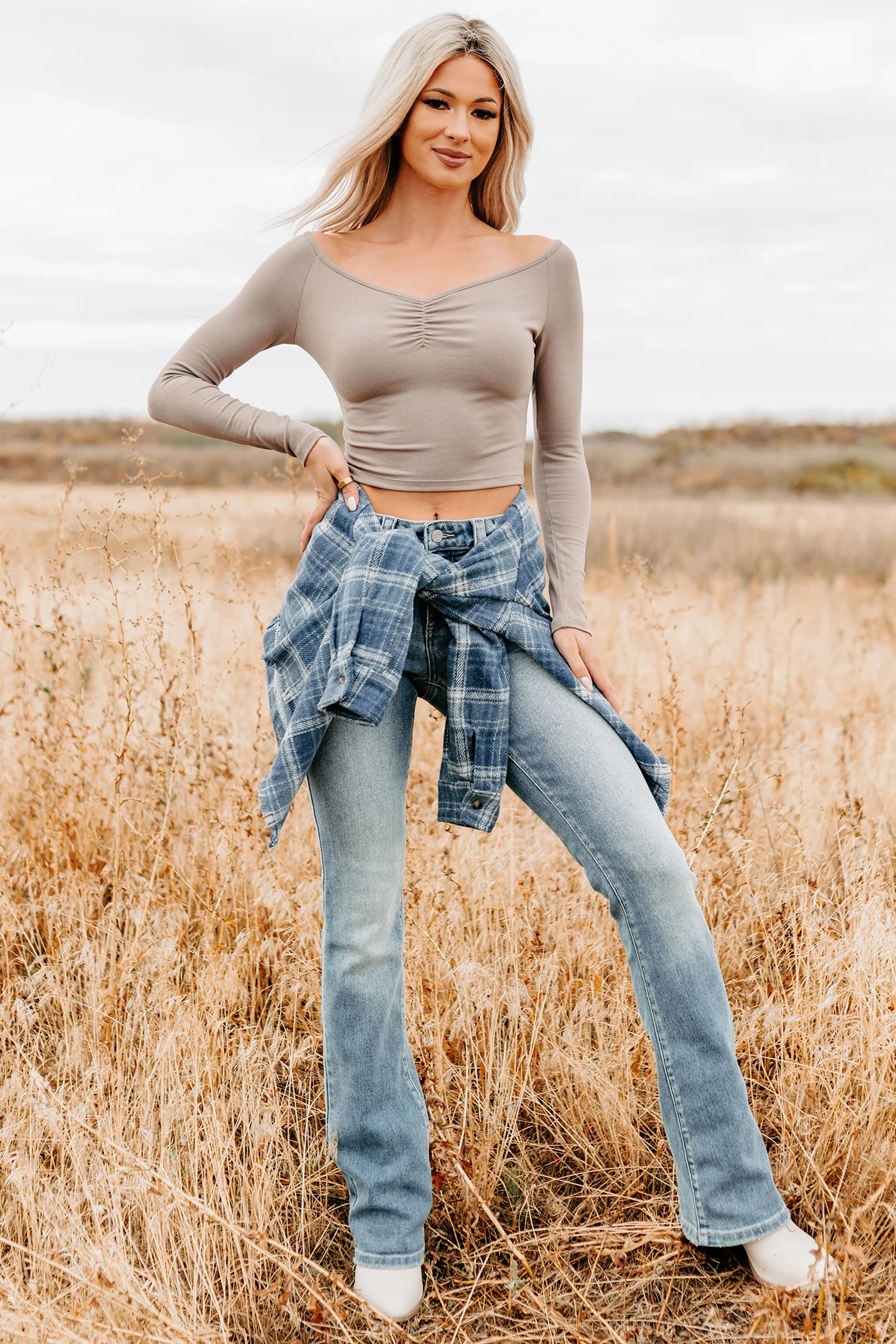 Love Again Off The Shoulder Long Sleeve Top (Dark Coco) - Image 2