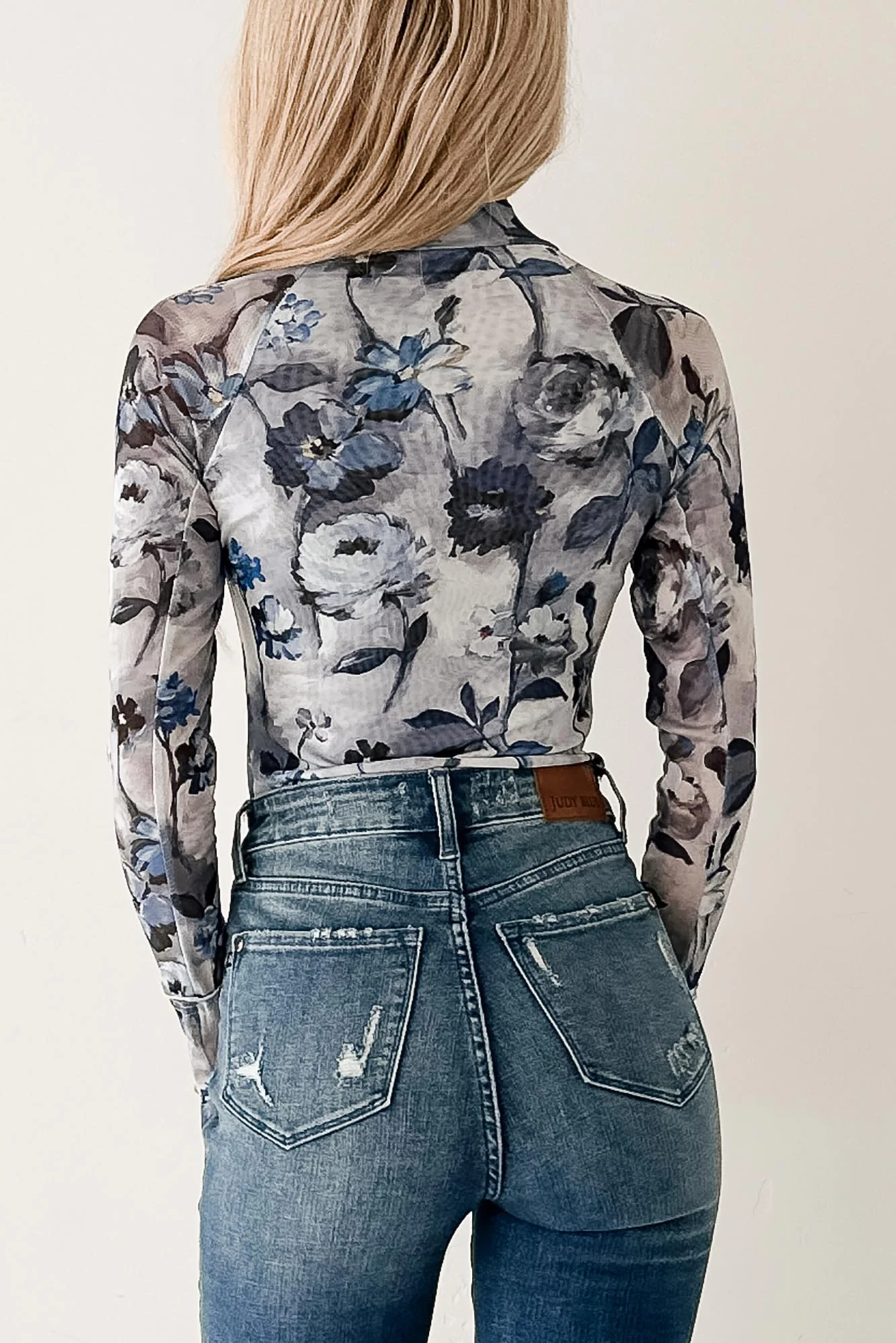 Love At Last Floral Mesh Long Sleeve Top (Retro Blue) - Image 4