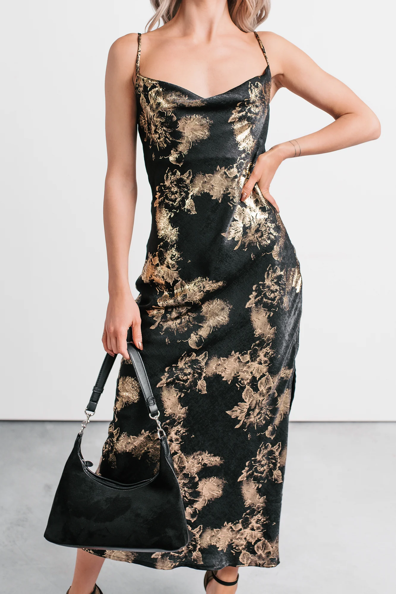 Love Bomb Cutout Back Floral Maxi Dress (Black/Gold) - Image 3