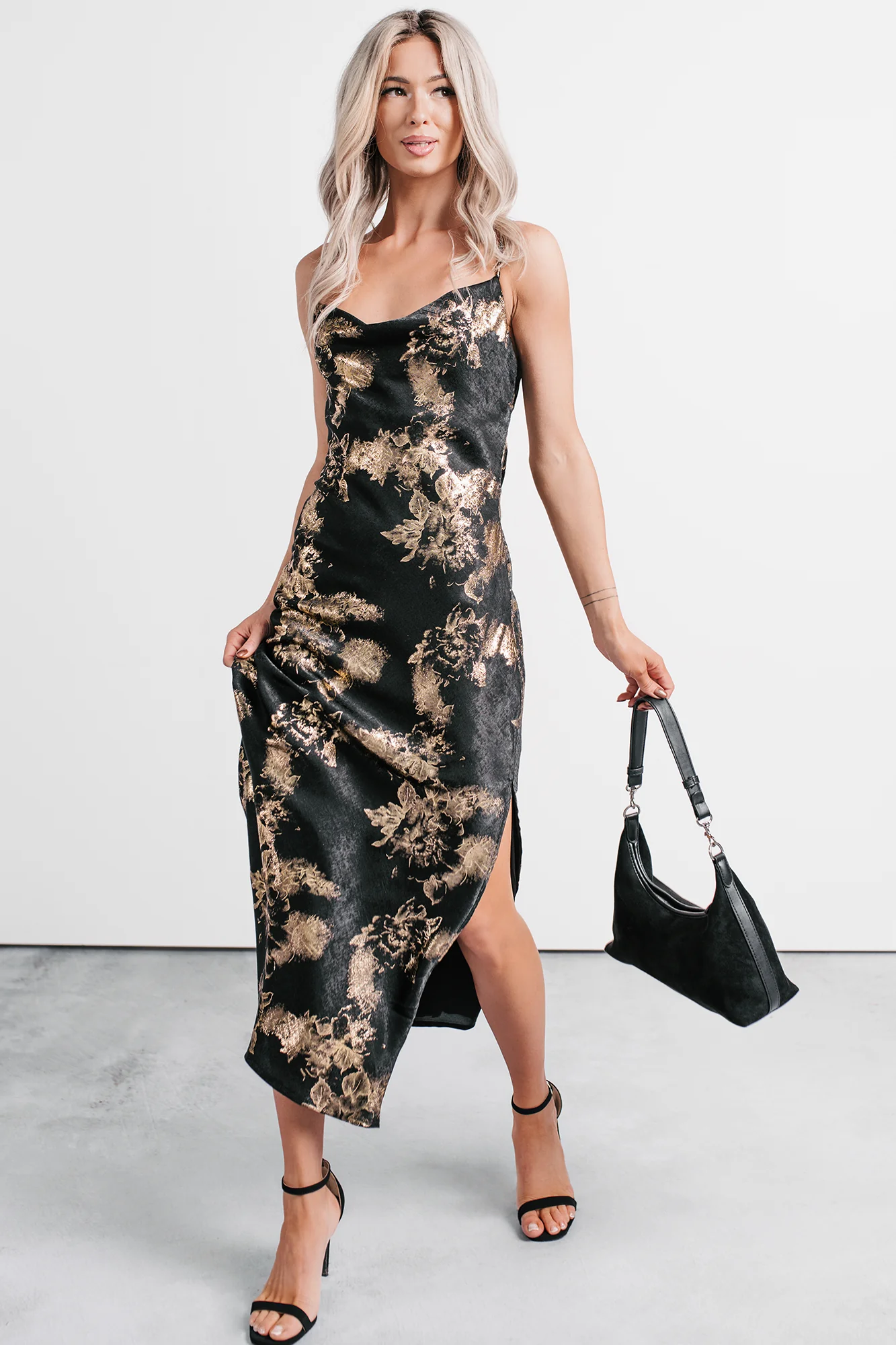 Love Bomb Cutout Back Floral Maxi Dress (Black/Gold) - Image 5