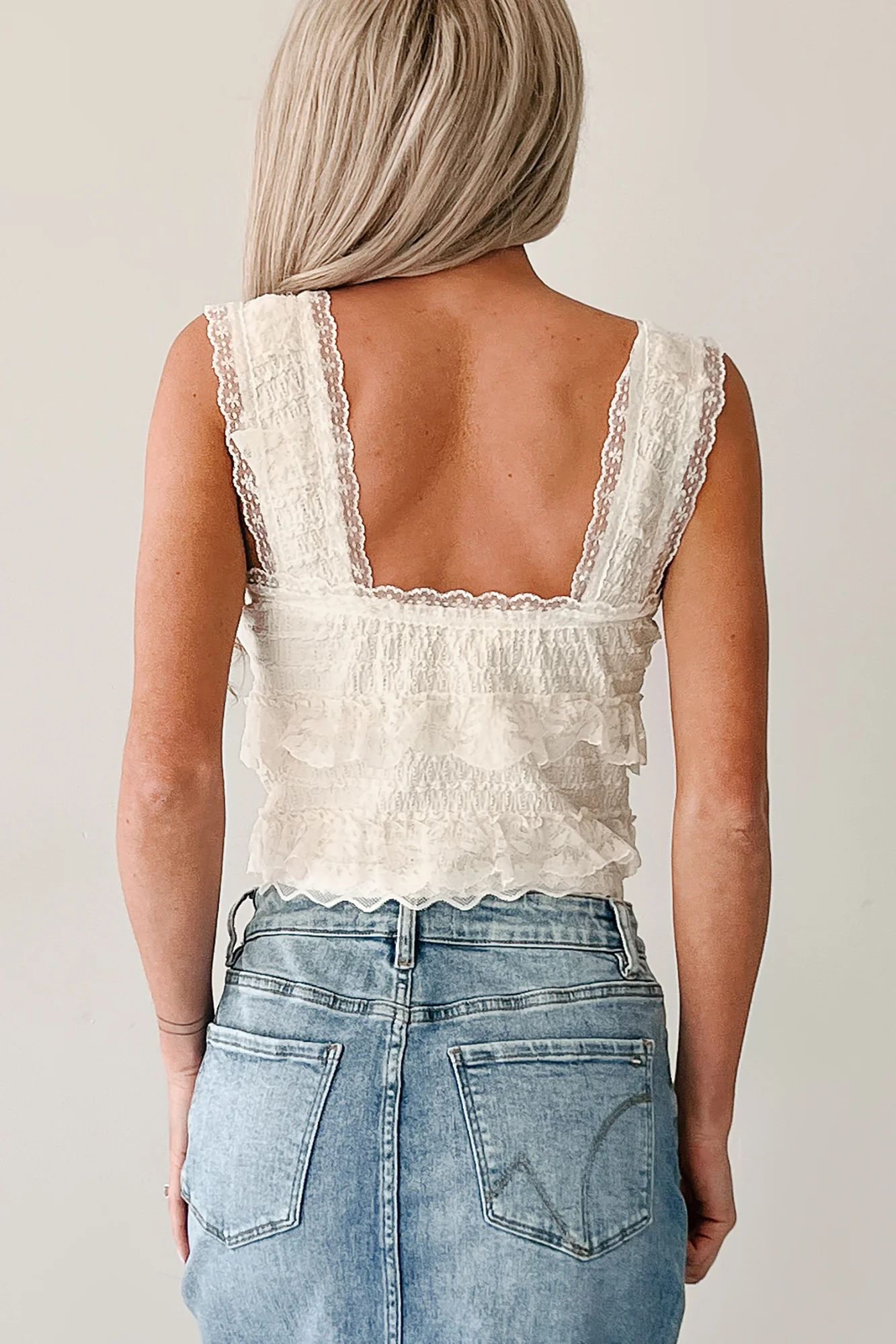 Love Drunk Sleeveless Ruffle Lace POL Top (Cream) - Image 4