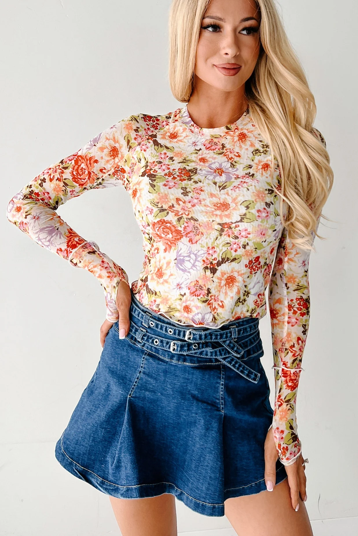 Love In Bloom Floral Mesh Long Sleeve Top (Cream/Multi) - Image 3