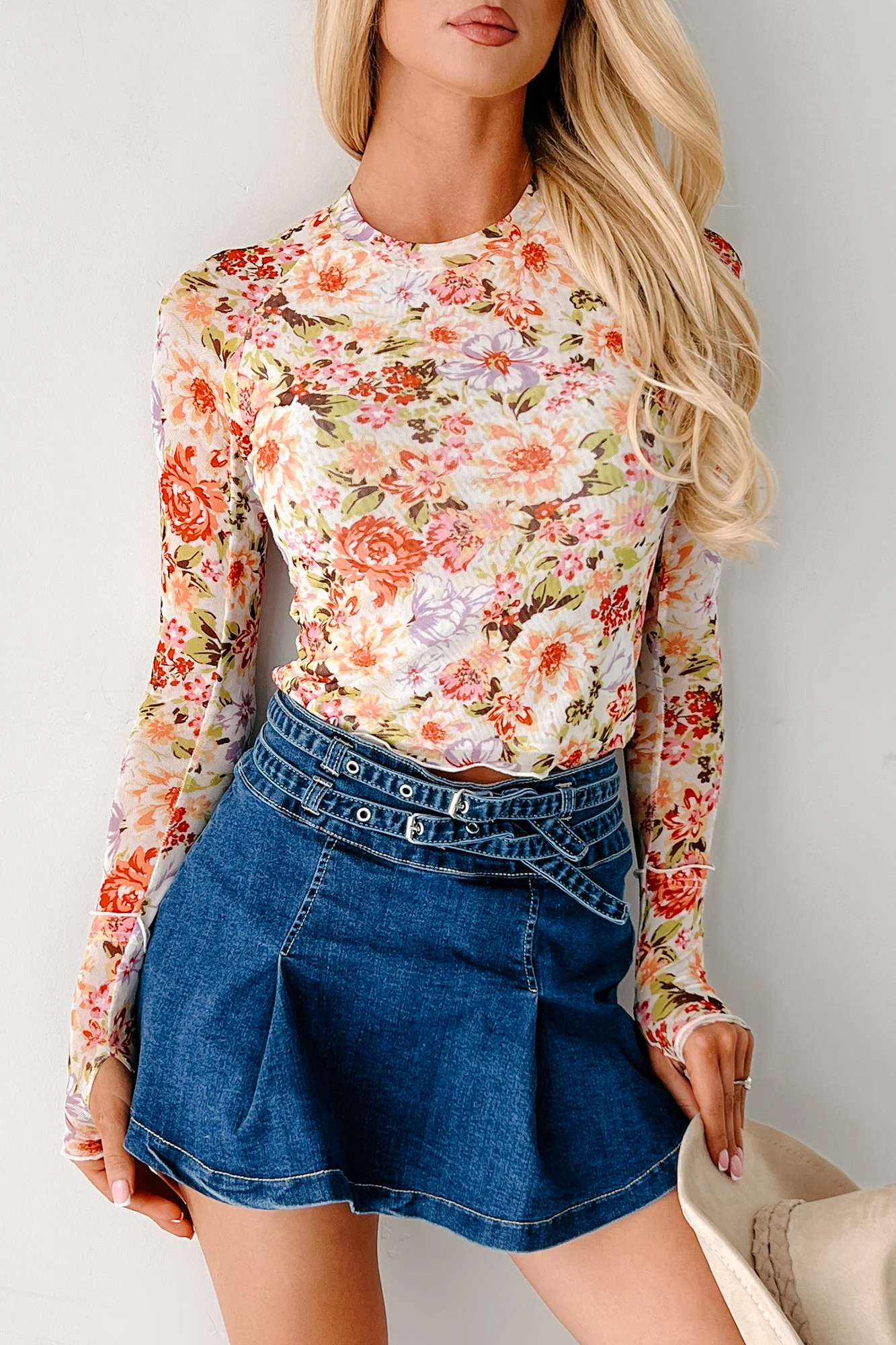 Love In Bloom Floral Mesh Long Sleeve Top (Cream/Multi) - Image 5