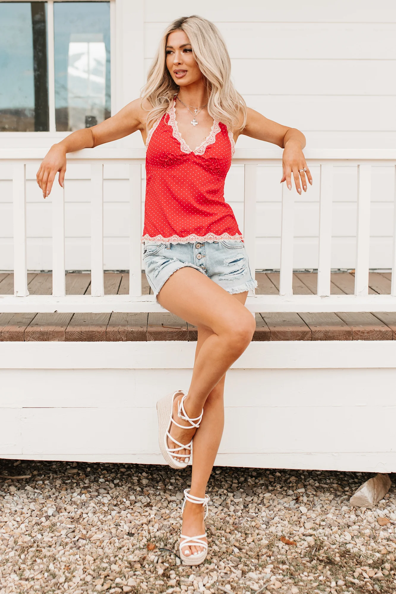 Love Me Later Polka Dot Halter Cami Top (Red) - Image 2