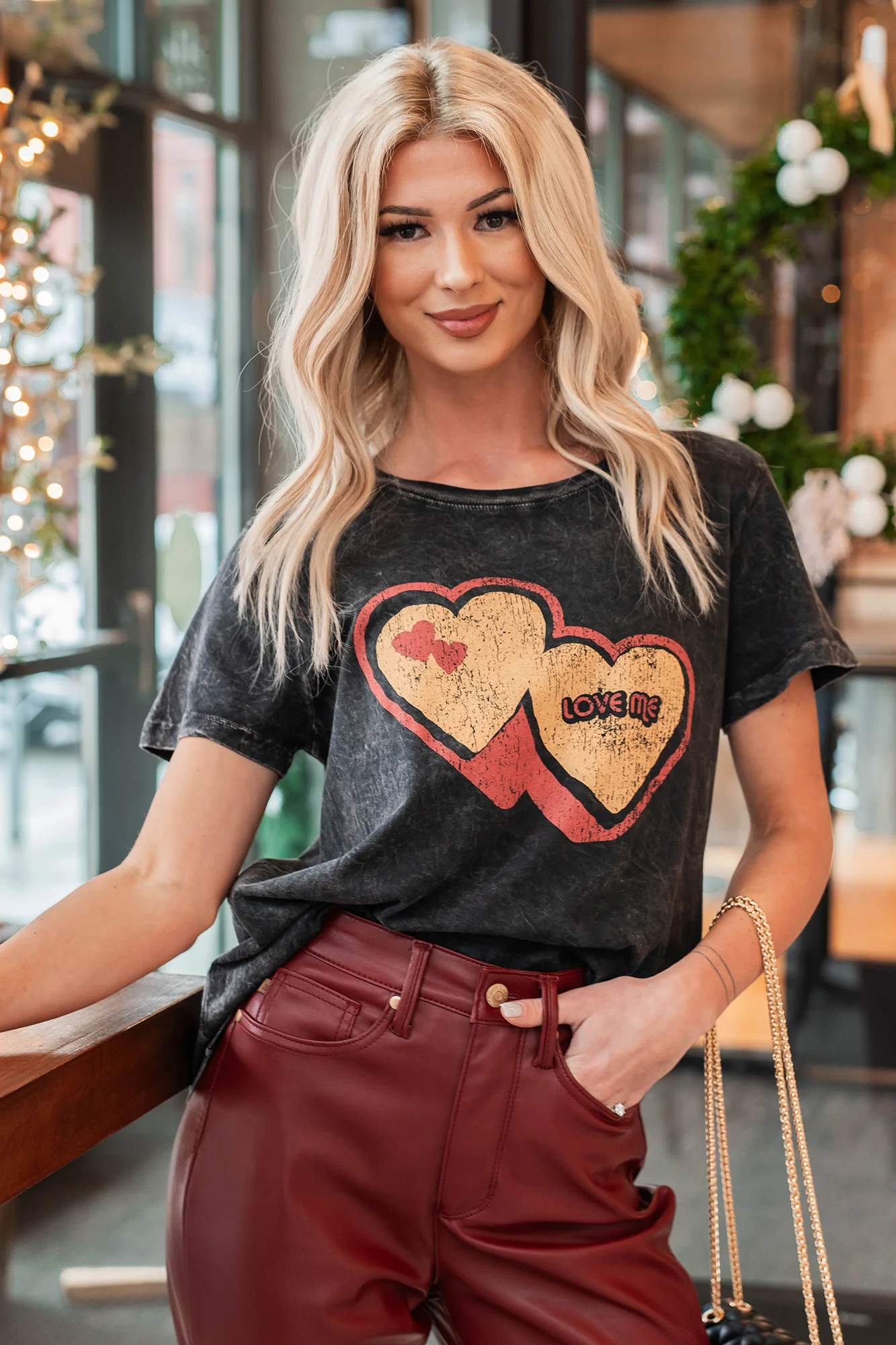 "Love Me" Mineral Wash Graphic Top (Charcoal) - Image 7