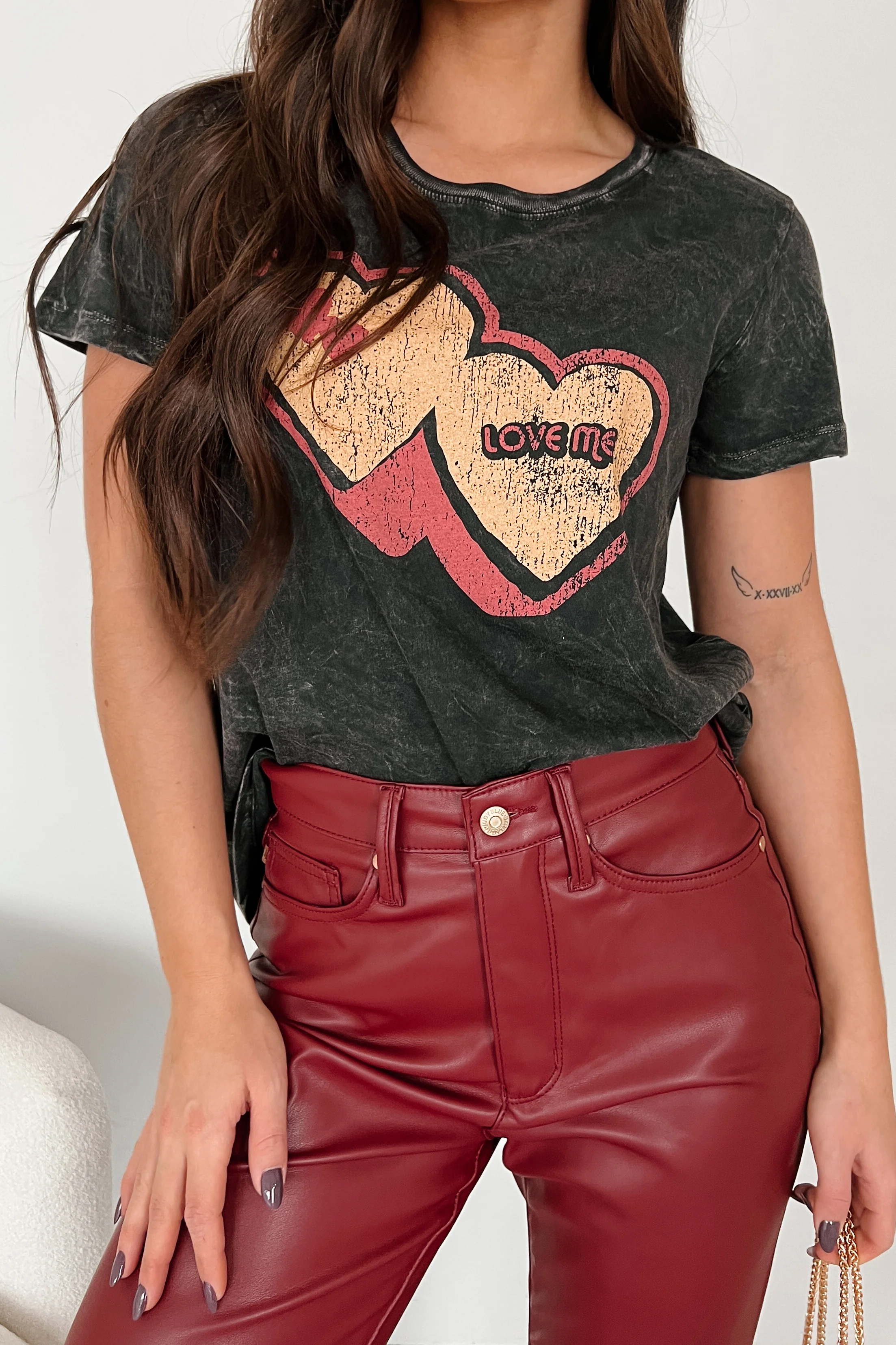 "Love Me" Mineral Wash Graphic Top (Charcoal) - Image 8