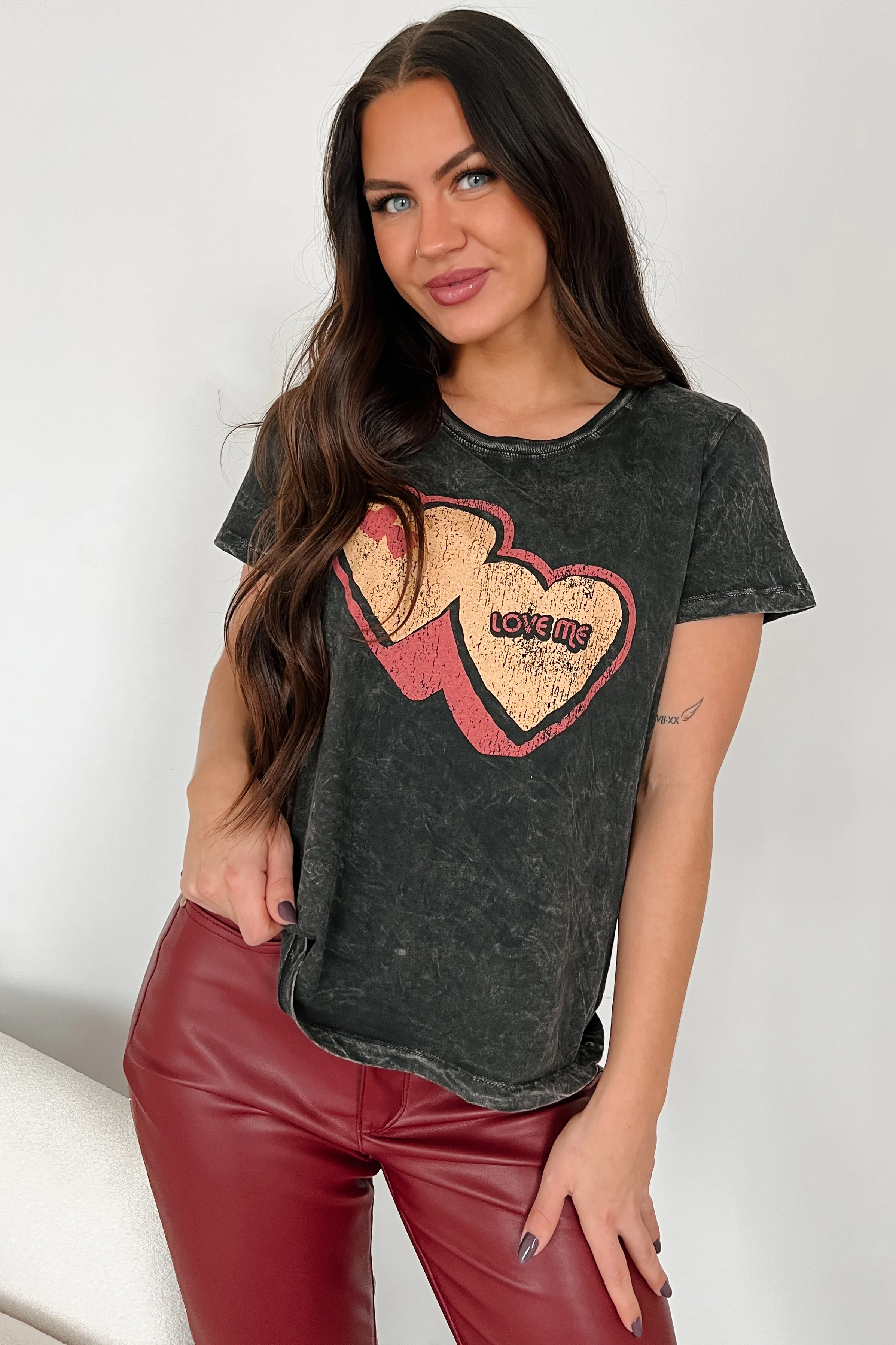 "Love Me" Mineral Wash Graphic Top (Charcoal) - Image 9