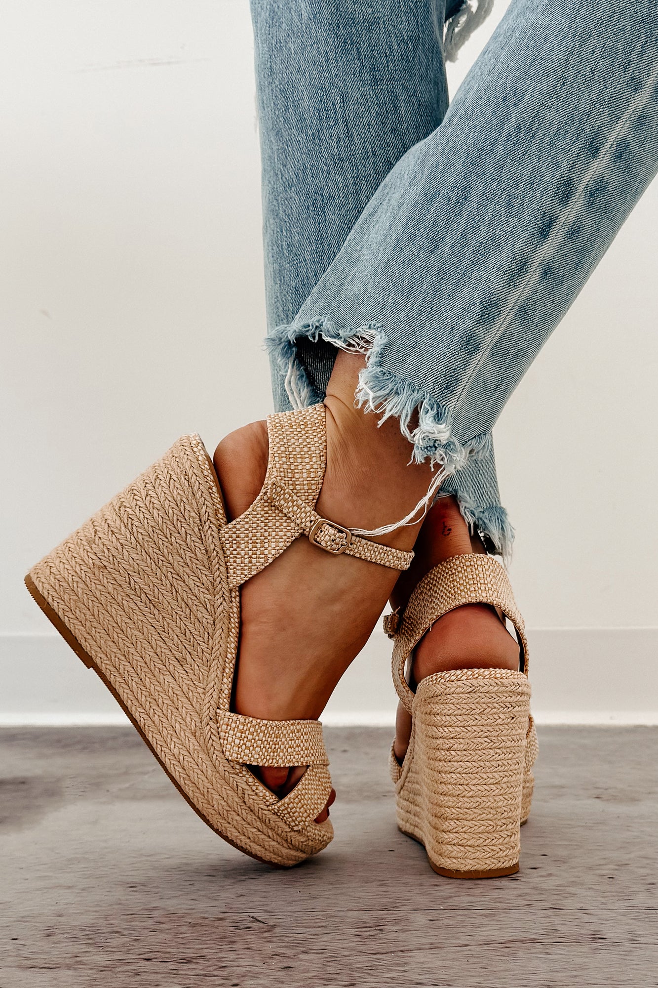 Love Me Not Raffia Platform Wedge Sandals (Natural) - Image 2