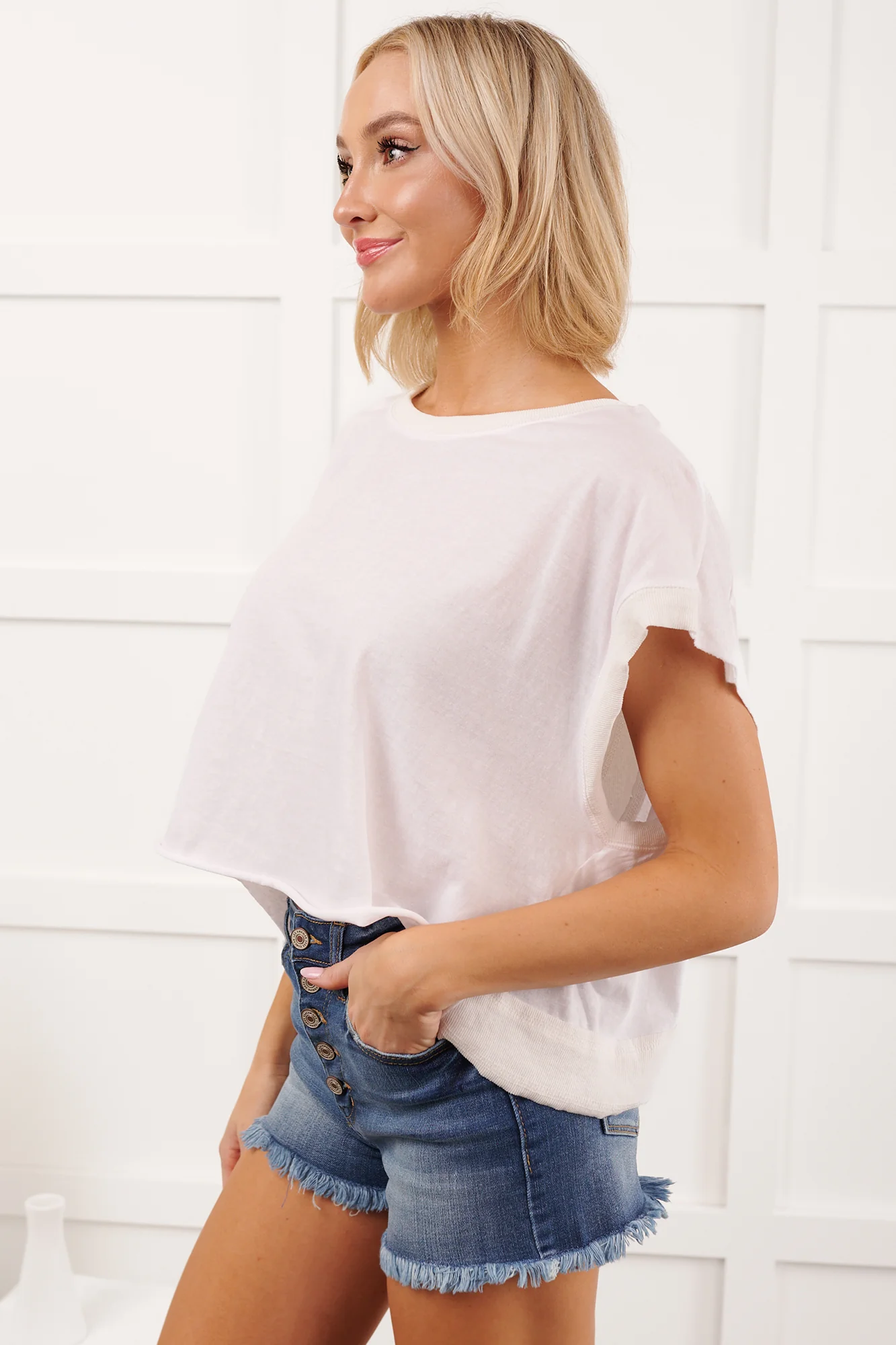 Love On Loop Boxy Cut-Out Back Top (White) - Image 5