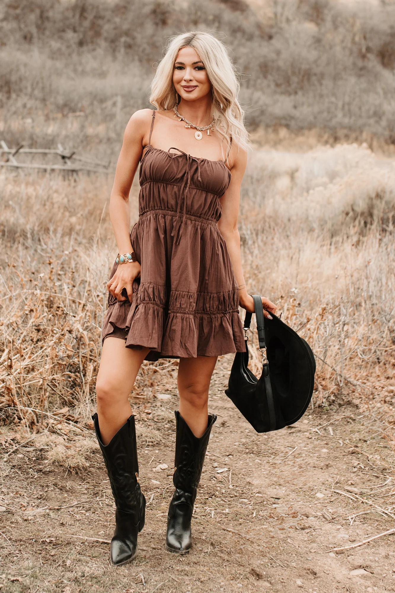 Lovely Intent Sleeveless Tiered Mini Dress (Chocolate) - Image 3