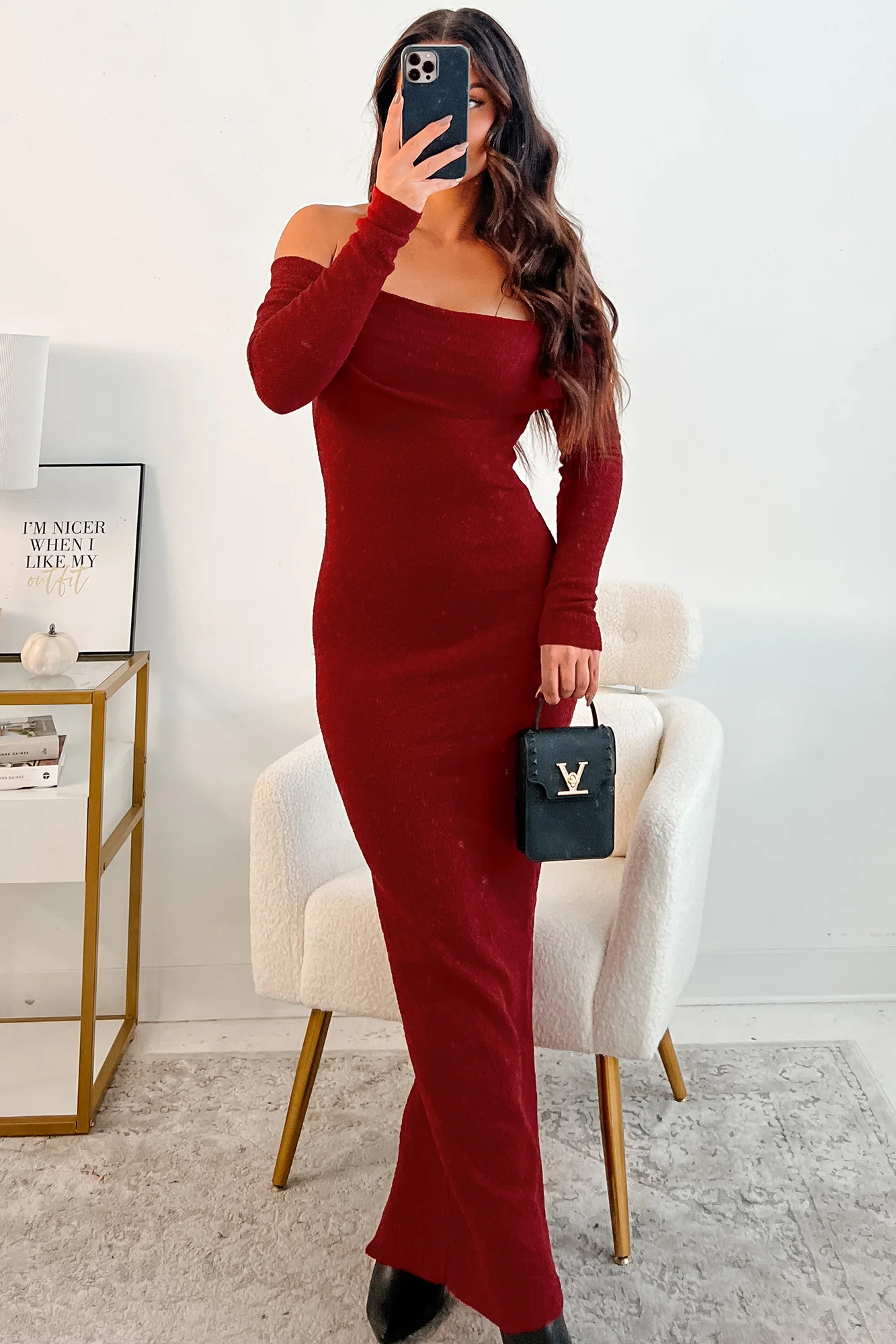 Lovely Words Off The Shoulder Maxi Dress (Burgundy) - Image 4