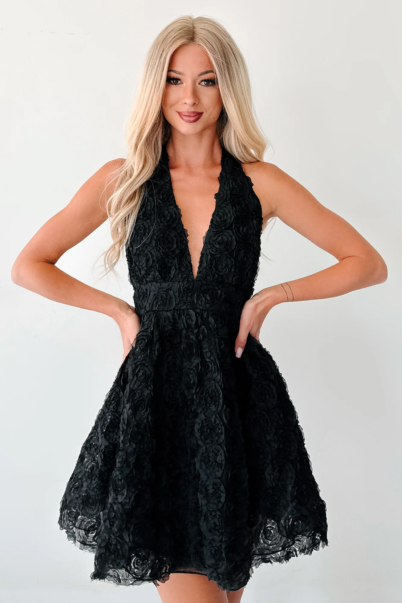 Lover’s Logic Floral Halter Mini Dress (Black) - Image 3