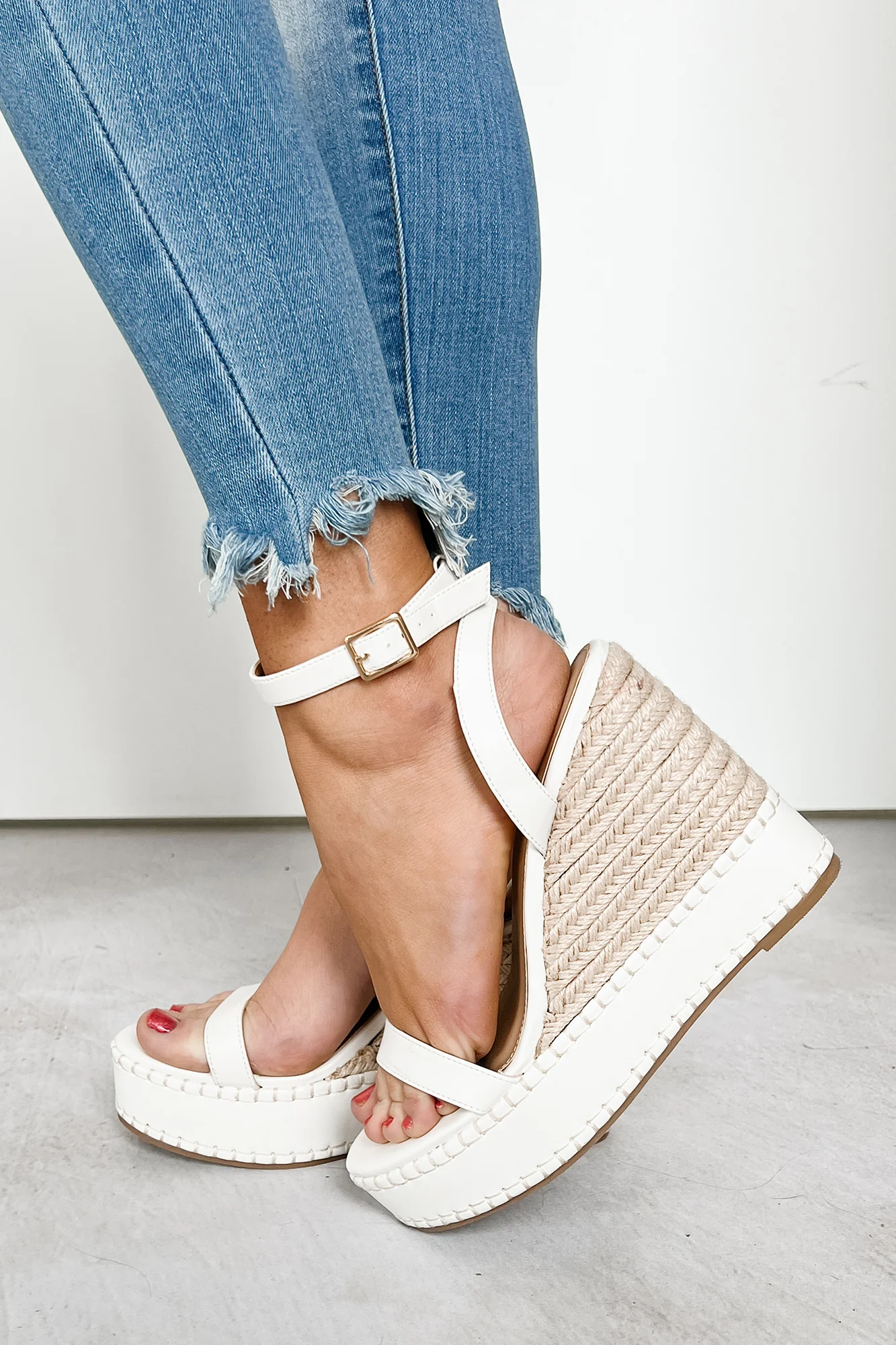 Lowen Espadrille Platform Wedge Sandals (White) - Image 2