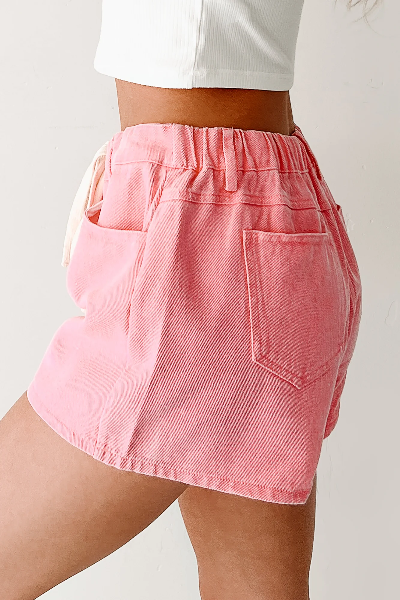 Lowkey Lovely Drawstring Denim Shorts (Pink) - Image 3