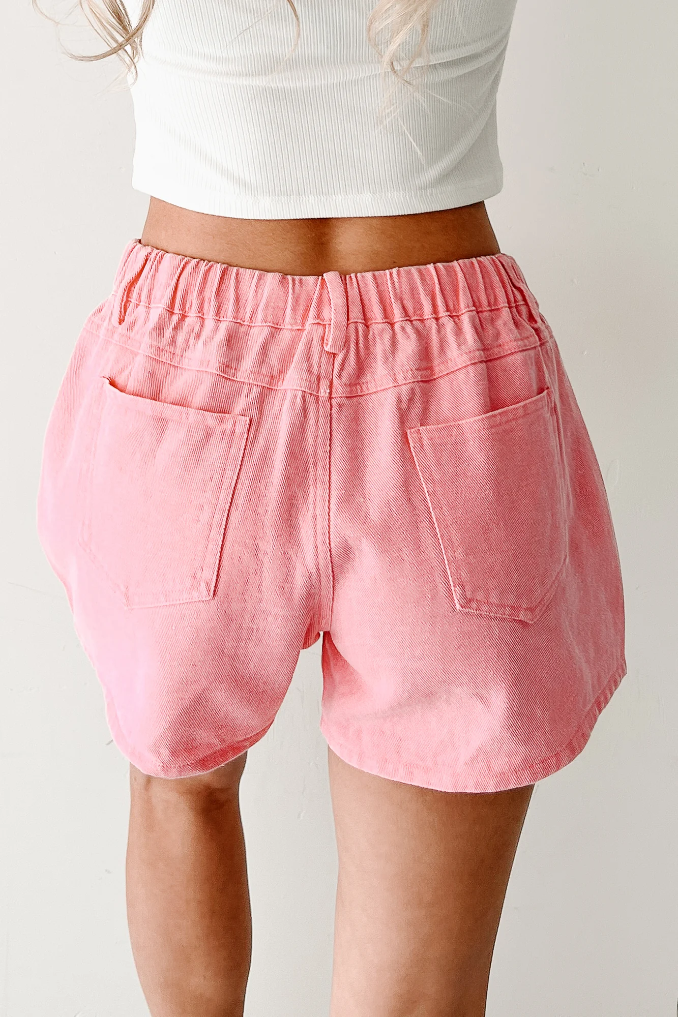 Lowkey Lovely Drawstring Denim Shorts (Pink) - Image 4