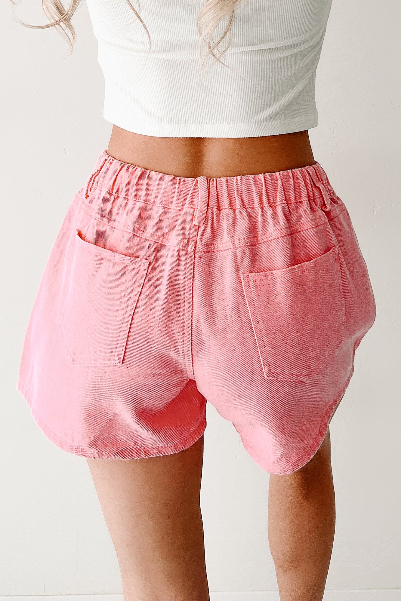 Lowkey Lovely Drawstring Denim Shorts (Pink) - Image 6