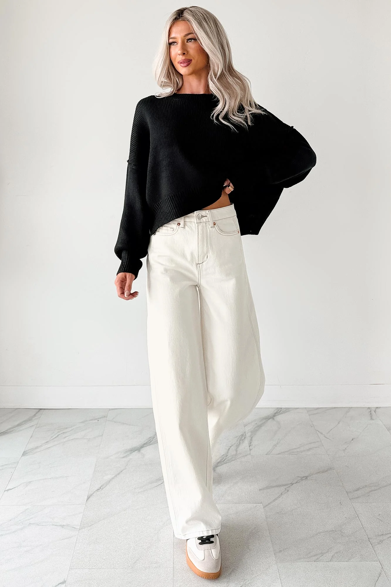 Lucian High Rise Wide Leg Jemina Jeans (Ivory) - Image 4