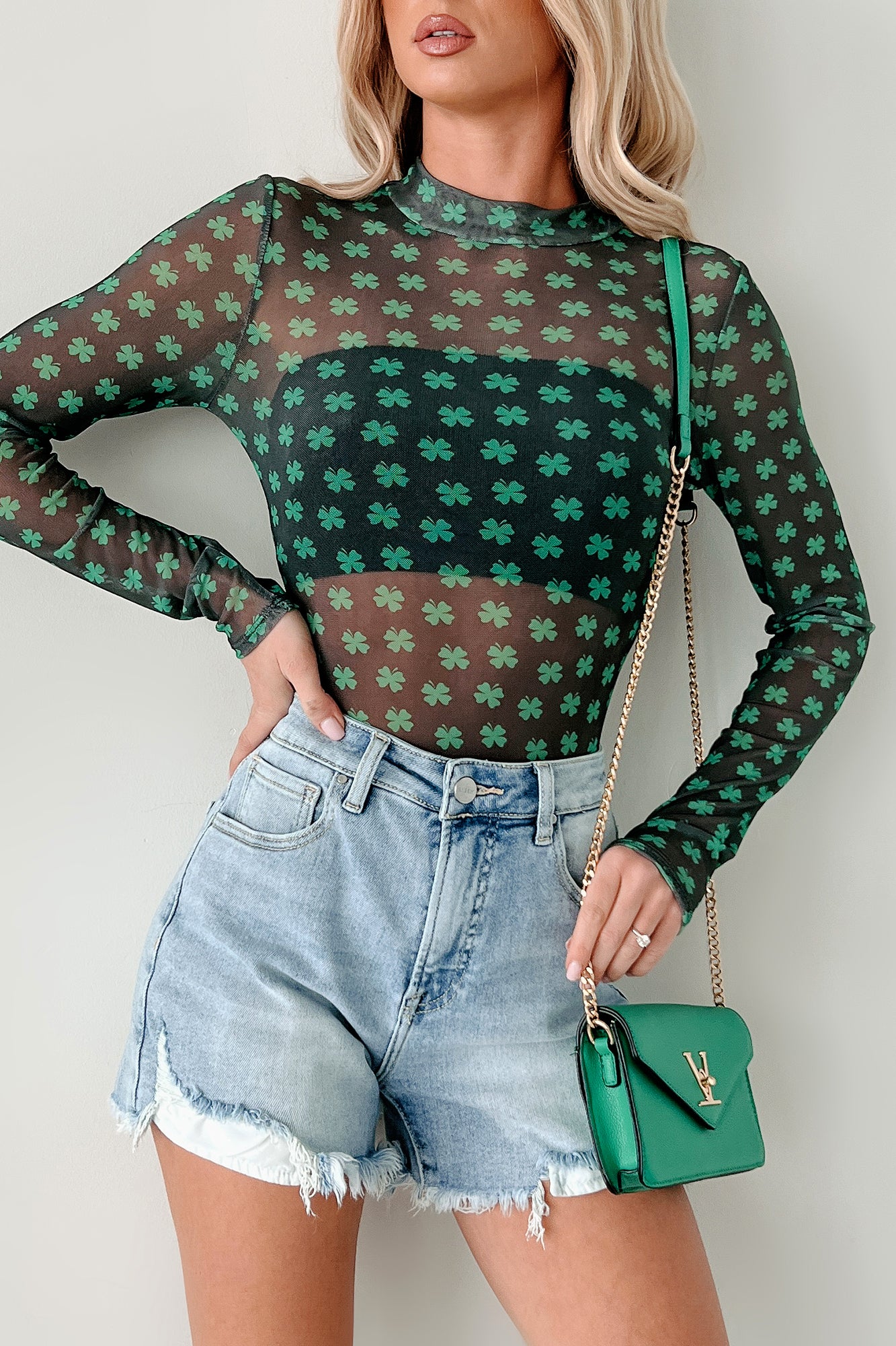 Lucky Lady NM Original Printed Mesh Bodysuit (Black/Green) - Image 10