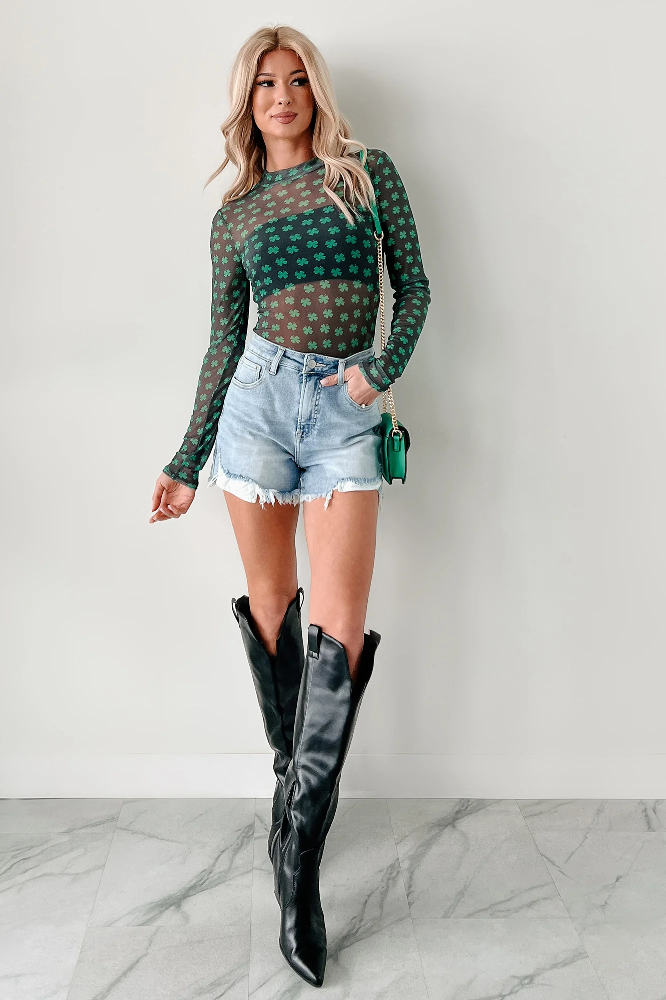 Lucky Lady NM Original Printed Mesh Bodysuit (Black/Green) - Image 14