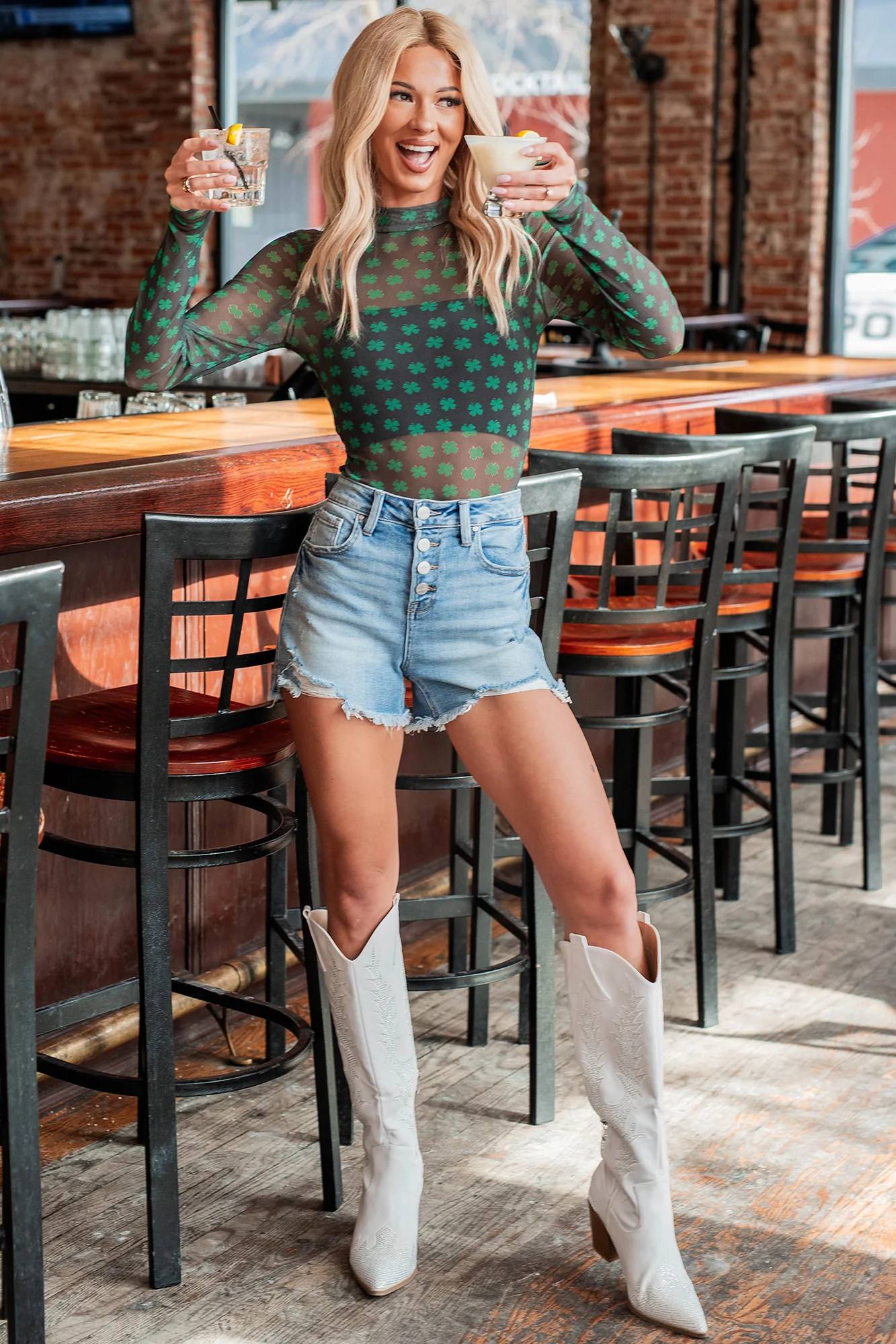 Lucky Lady NM Original Printed Mesh Bodysuit (Black/Green) - Image 3