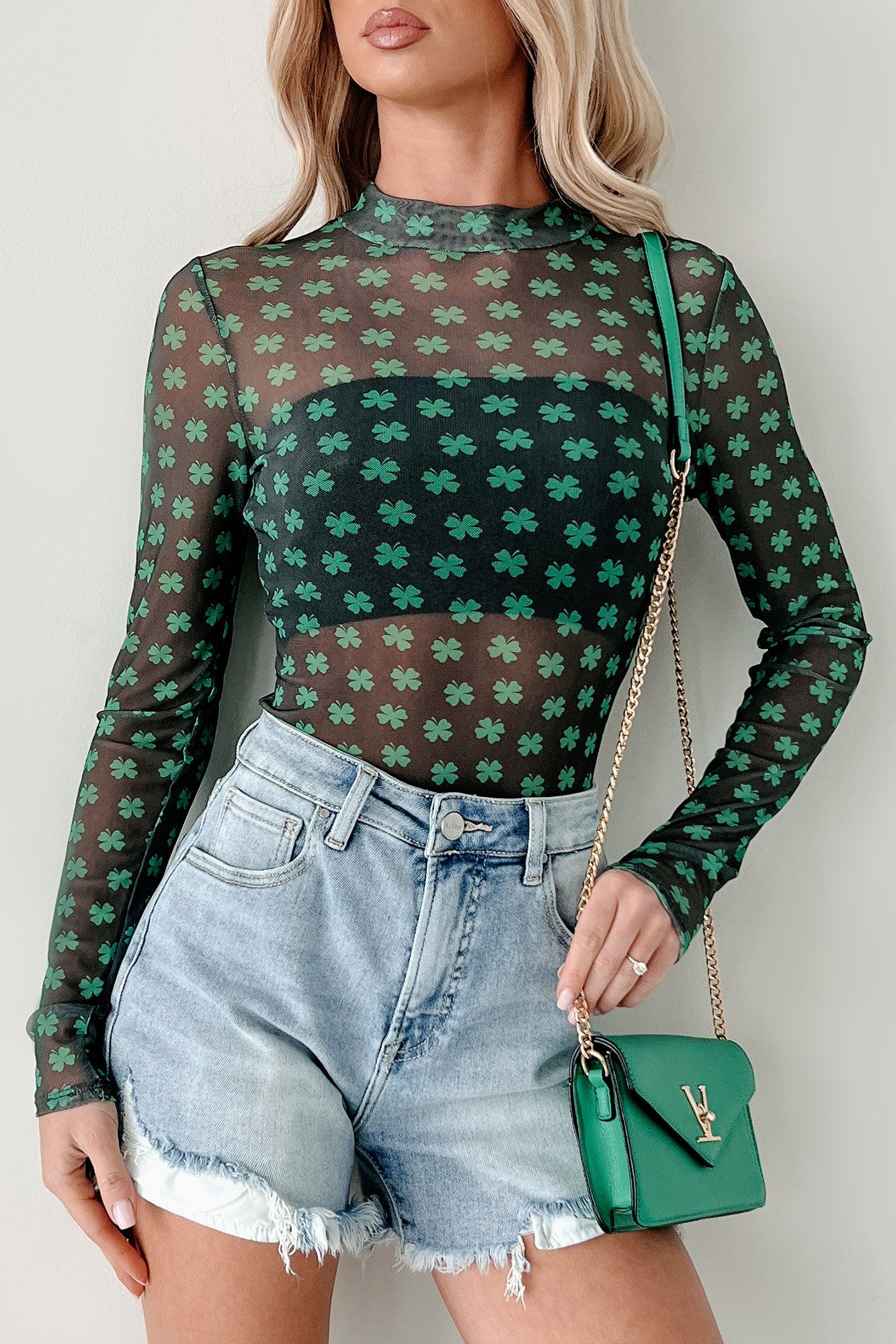 Lucky Lady NM Original Printed Mesh Bodysuit (Black/Green) - Image 5