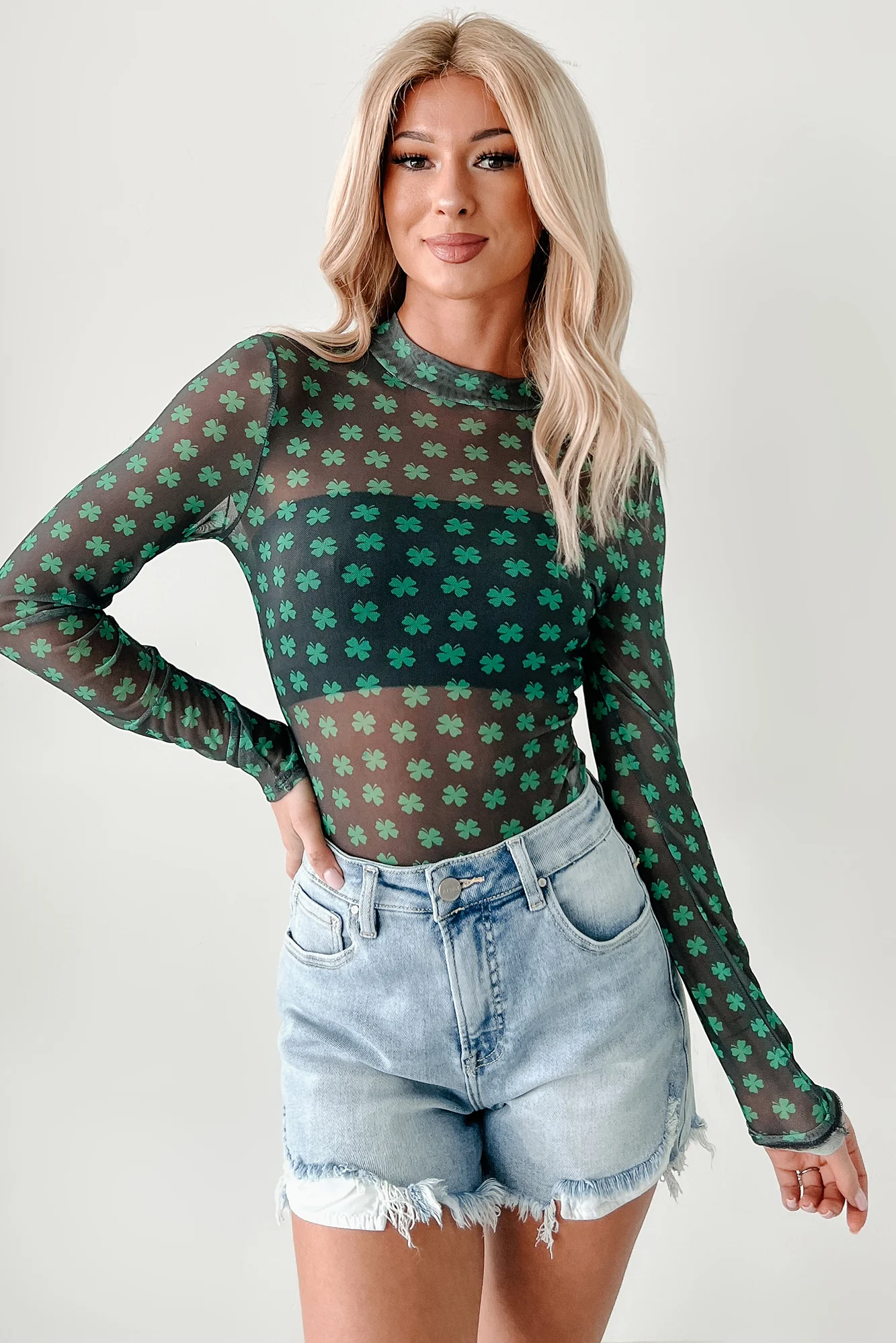 Lucky Lady NM Original Printed Mesh Bodysuit (Black/Green) - Image 6
