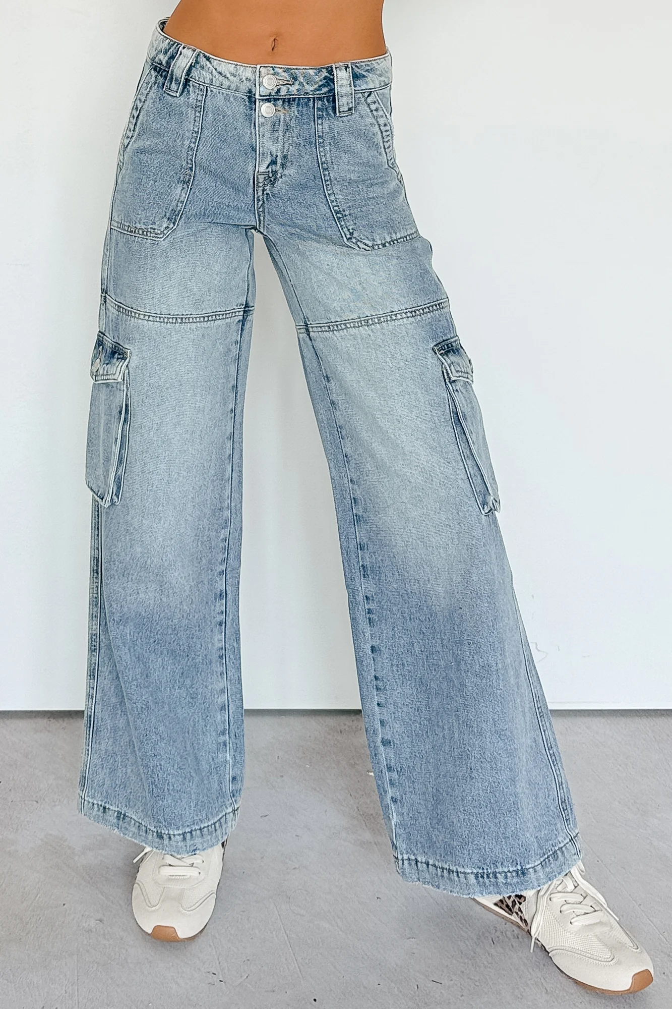Lucy Cargo Mica Denim Wide Leg Cargo Jeans (Medium) - Image 4