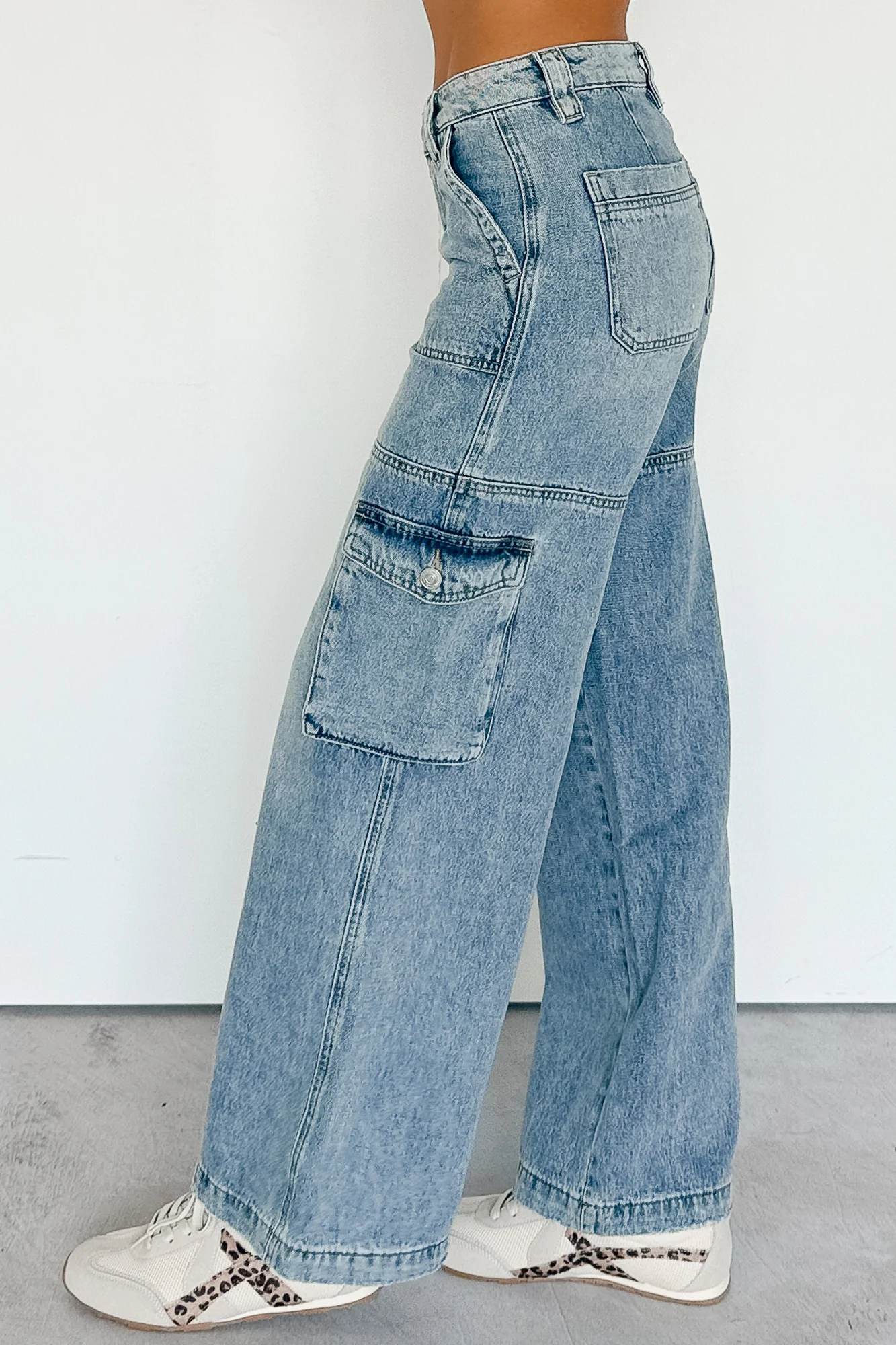 Lucy Cargo Mica Denim Wide Leg Cargo Jeans (Medium) - Image 5