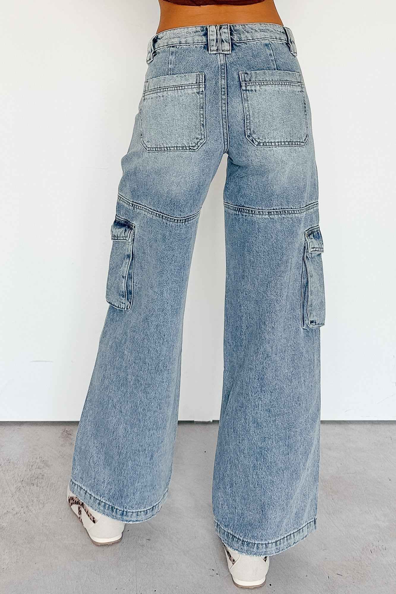 Lucy Cargo Mica Denim Wide Leg Cargo Jeans (Medium) - Image 6