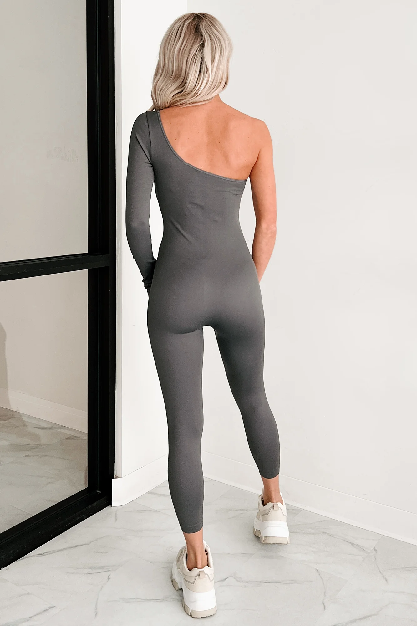 Luna One Shoulder Catsuit (Cool Grey) - Image 3