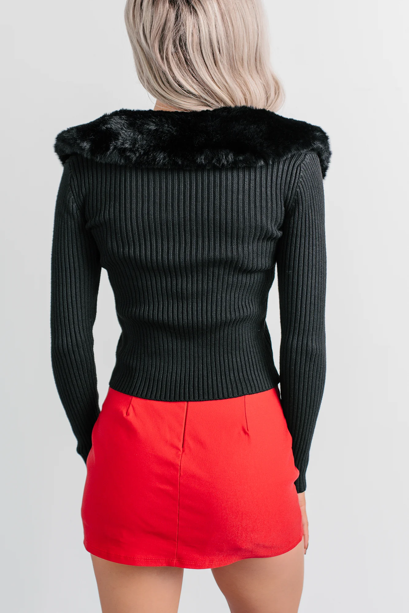 Luxe Ambition Fur Collar Knit Sweater (Black) - Image 4
