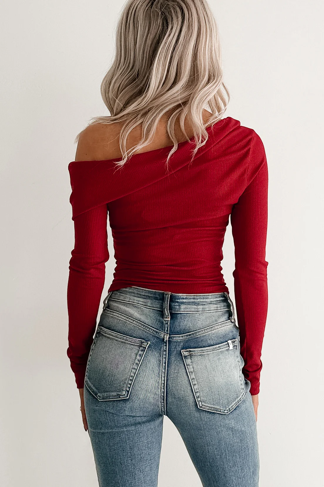 Luxe Basics One Shoulder Ribbed Top (Burgundy) - Image 4