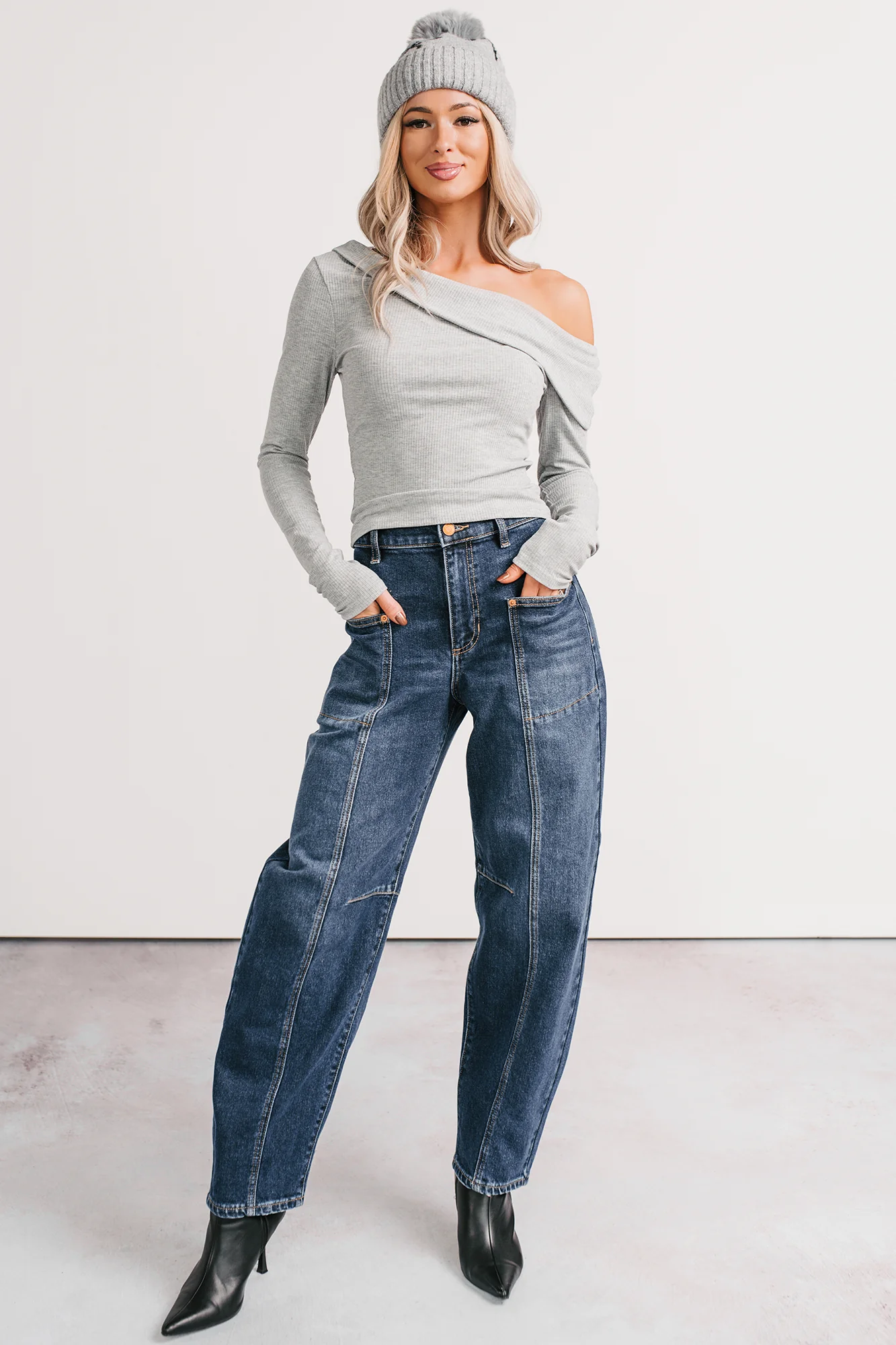 Luxe Basics One Shoulder Ribbed Top (Heather Grey) - Image 12